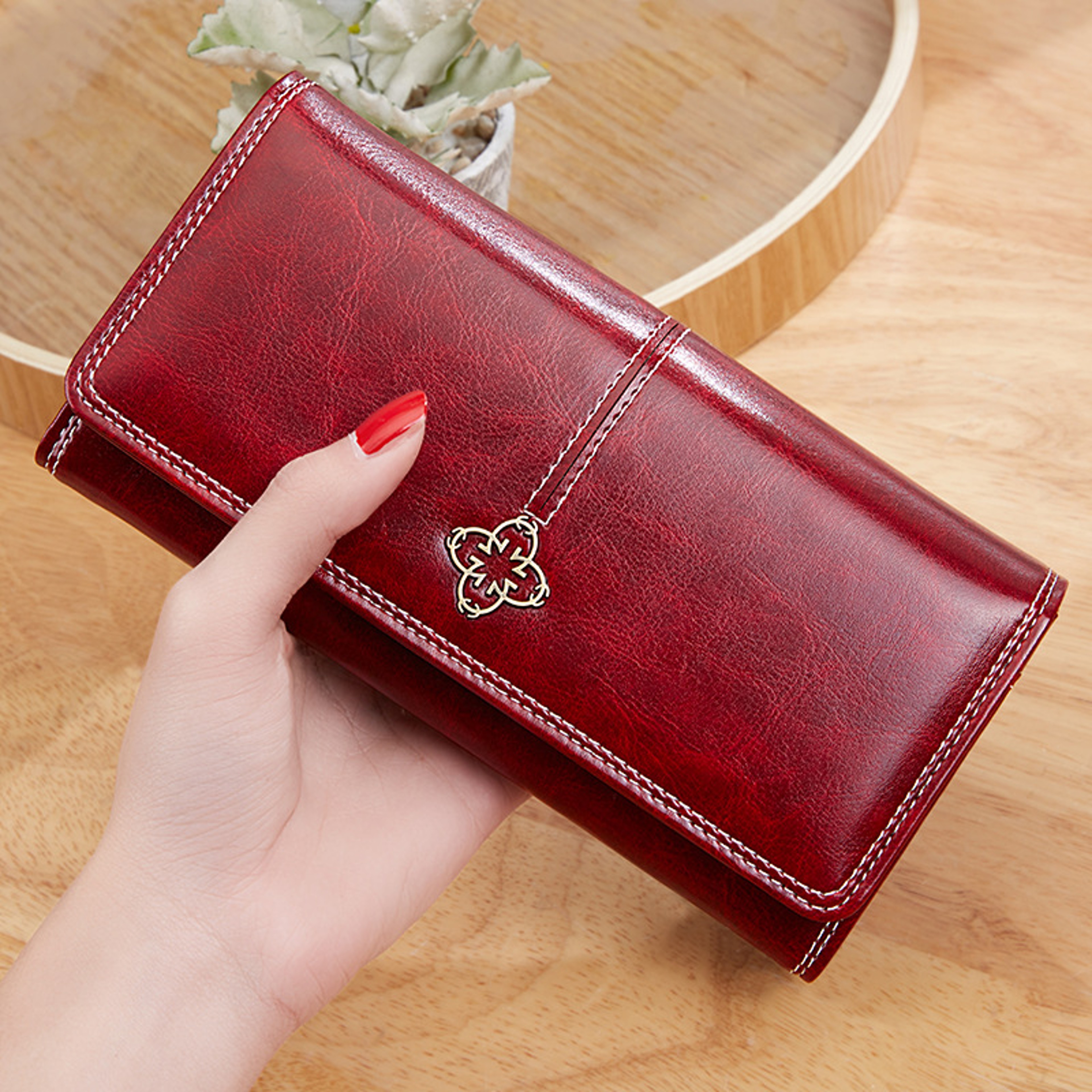 Luxury Leather Womens Long Wallet Fashionable Purses With Card Holder Money Bag  Handbag For Women 2