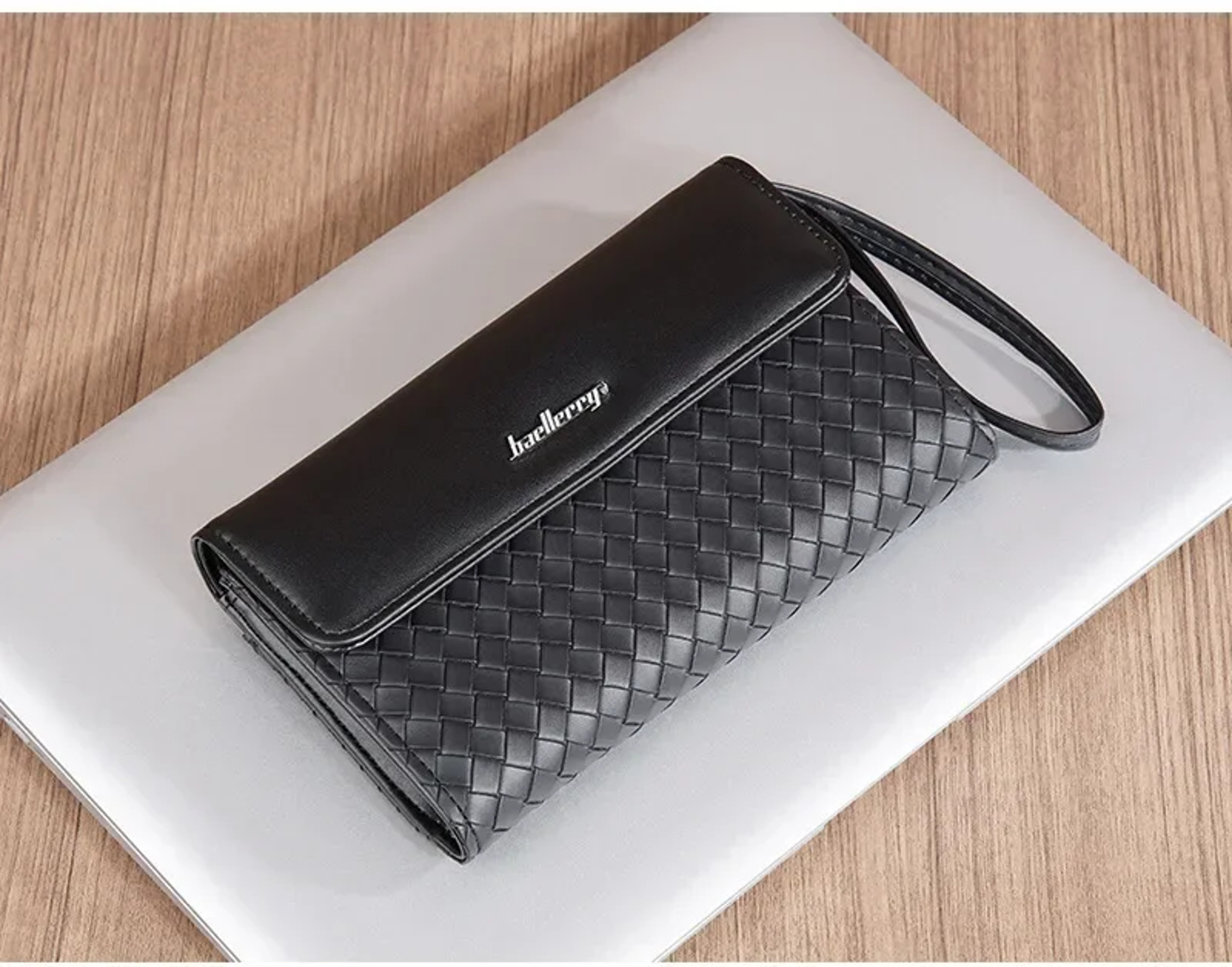 Premium Mens Leather Wallet European American Woven Pattern Multi Card Zipper Clutch 1