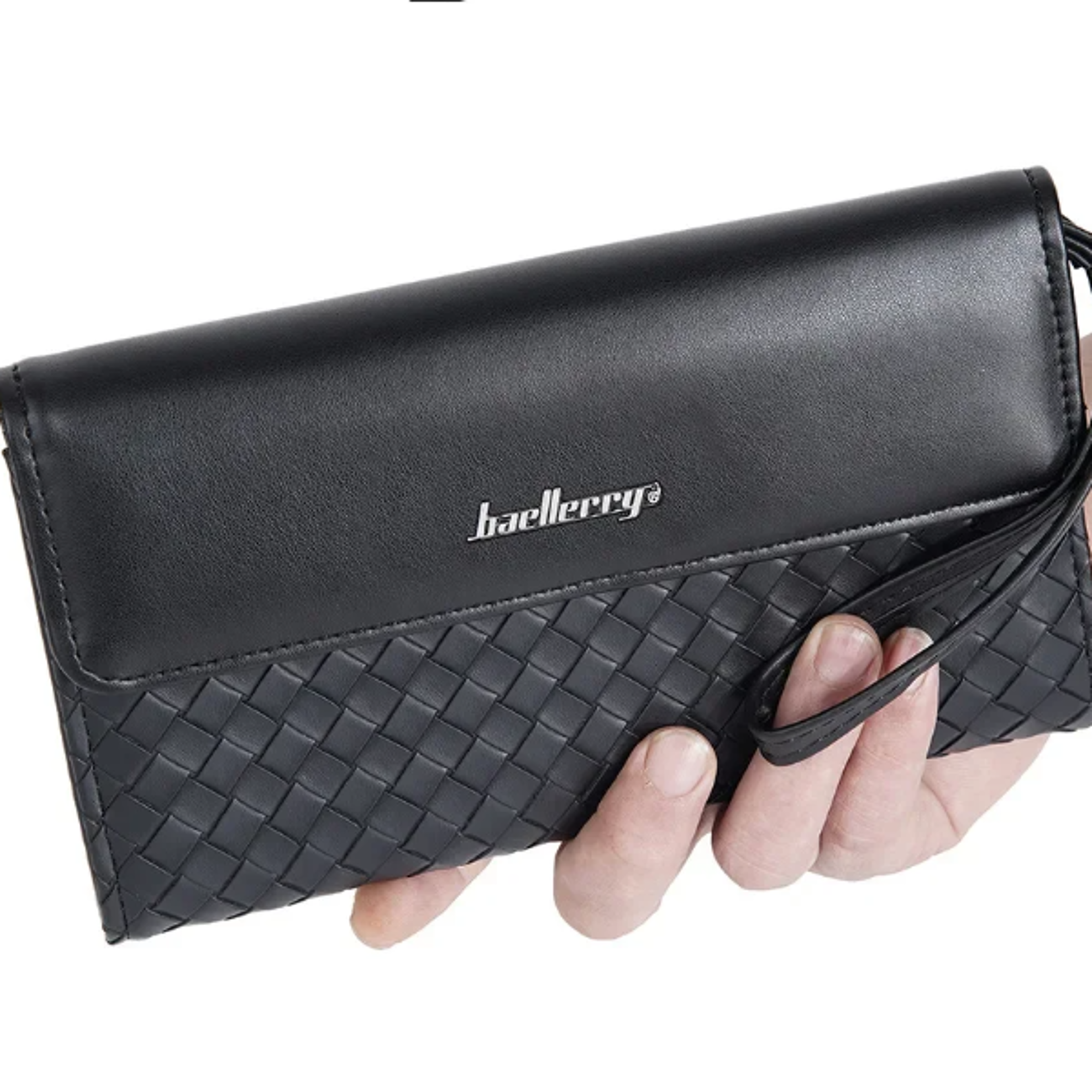 Premium Mens Leather Wallet European American Woven Pattern Multi Card Zipper Clutch