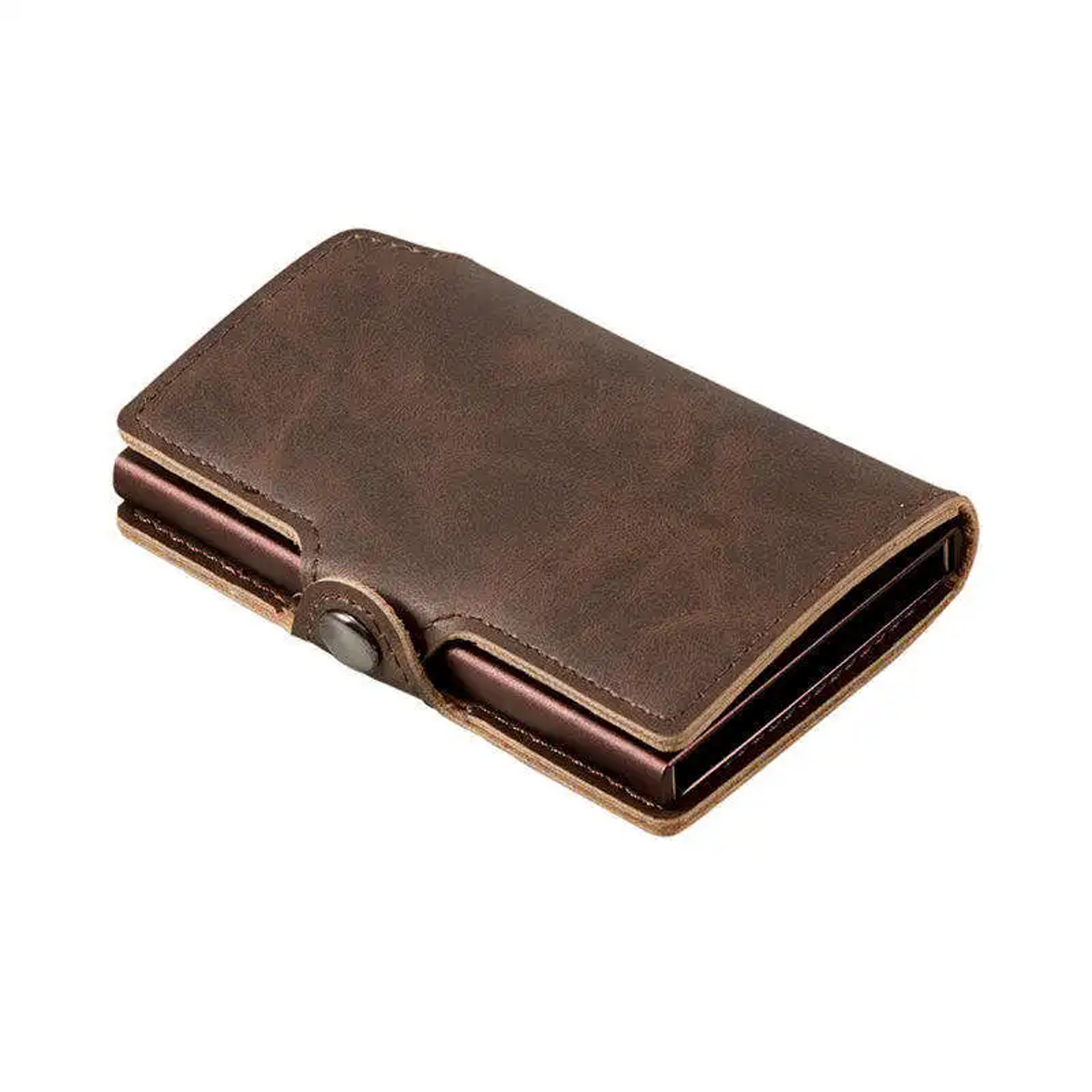 Split Leather Slim Card Holder Wallet With RFID Blocking  Money Clip Minimalist Pop Up Credit Card