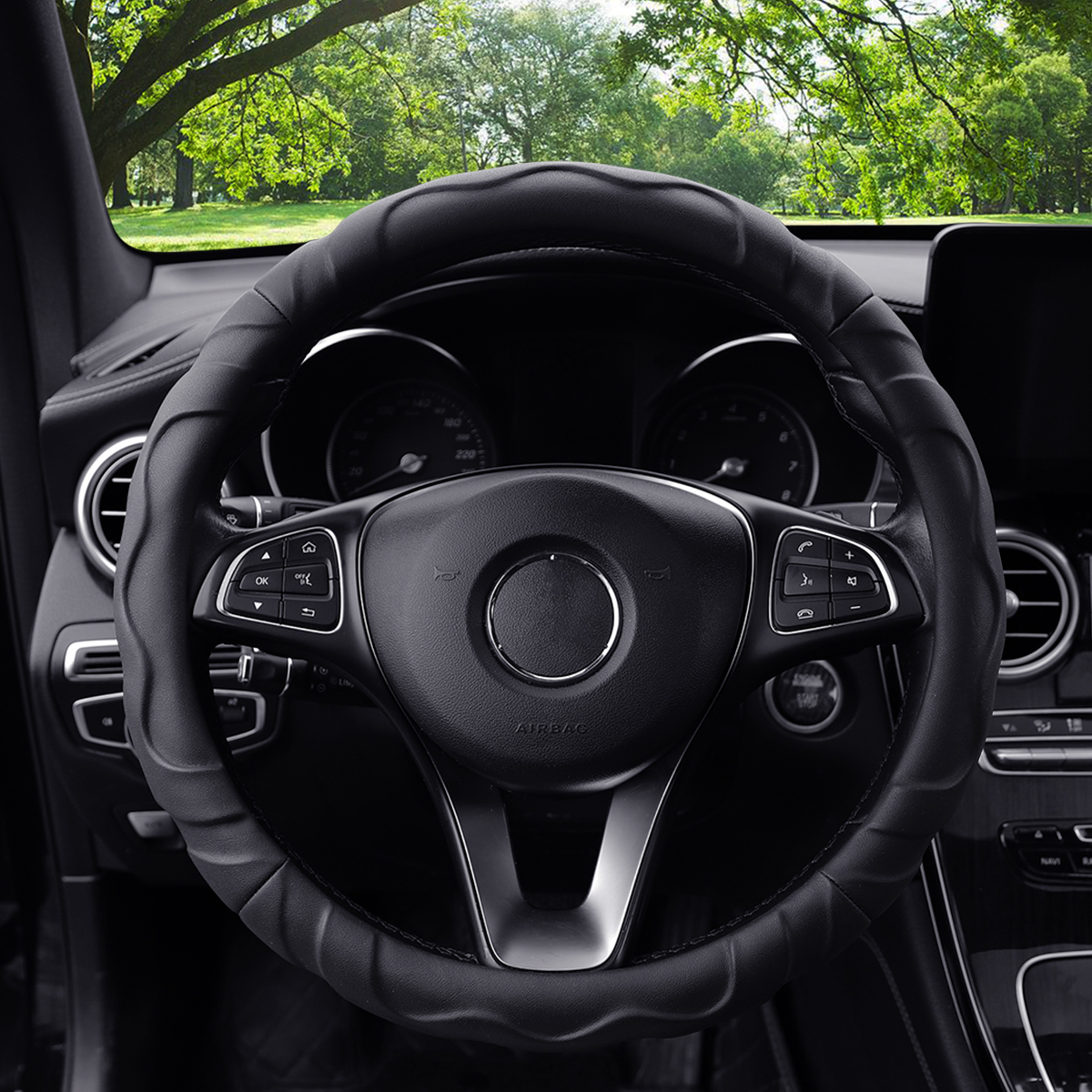 Lambskin Leather Sports Car Steering Wheel Cover Premium Comfort  Style