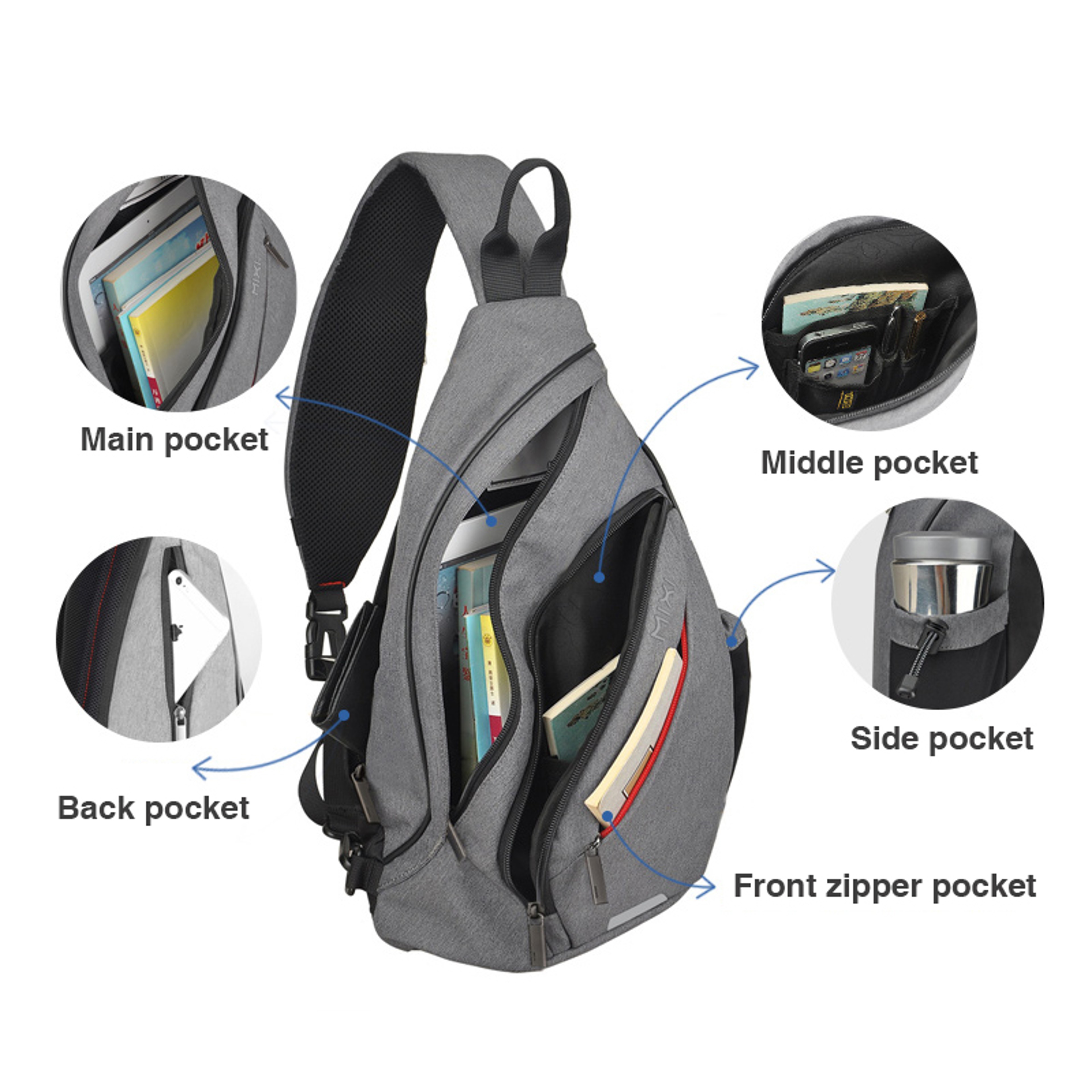 Mixi Mens Sling Backpack Versatile One Shoulder Bag For Students Work And Travel 2