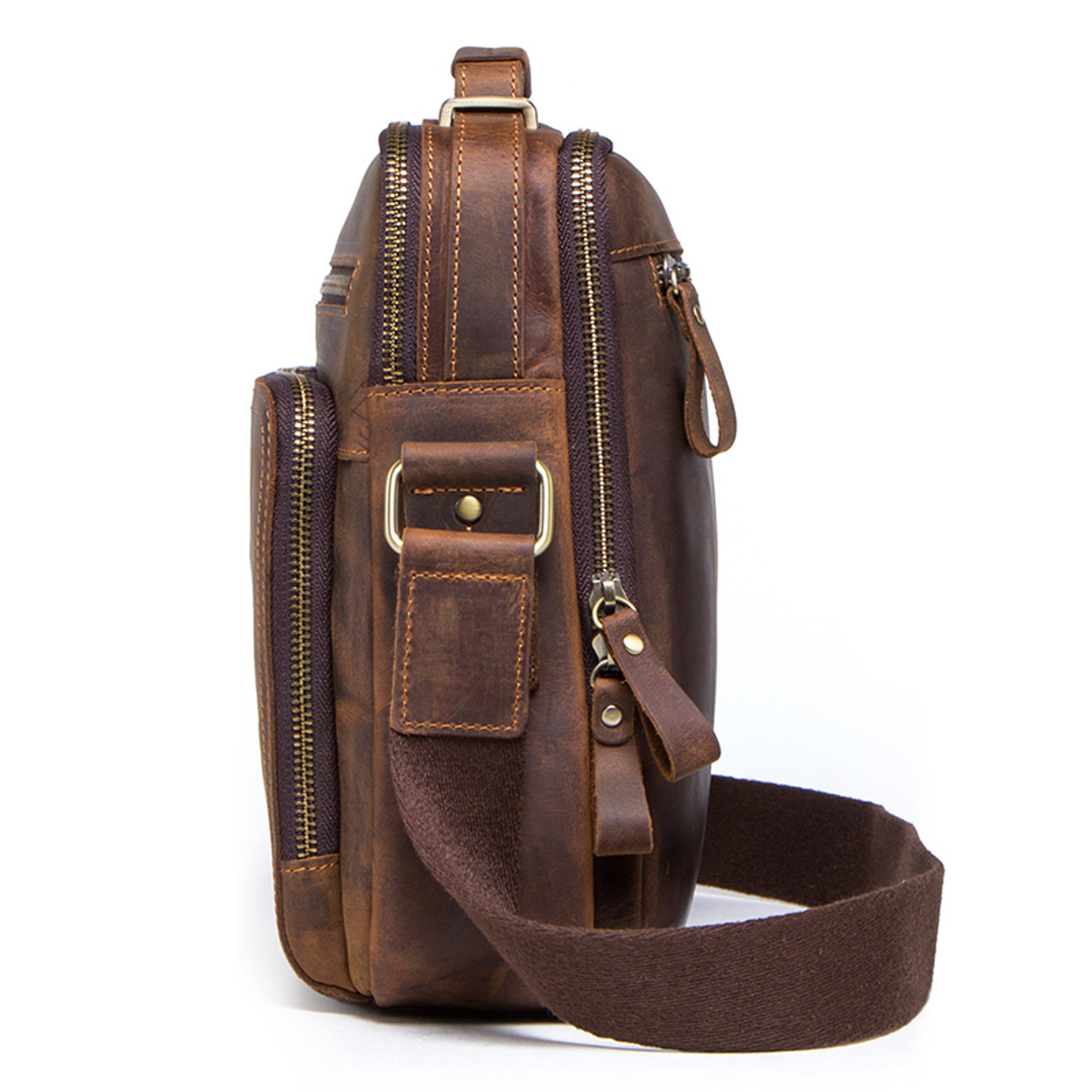 Vintage Crazy Horse Leather Mens Crossbody Shoulder Bag 2