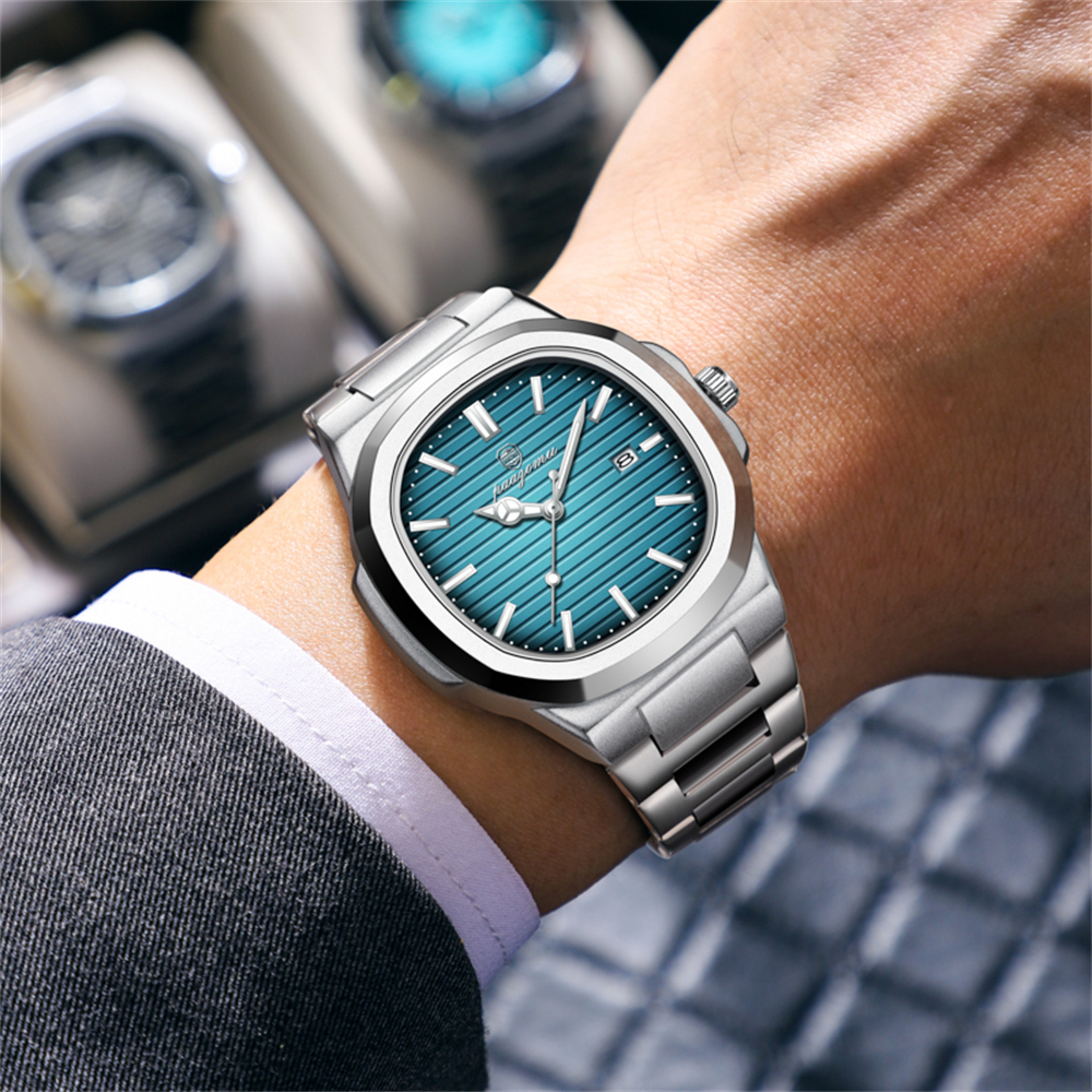 Mens Classic Quartz Watch With Square Dial Waterproof  Luminous Date Wristwatch 8