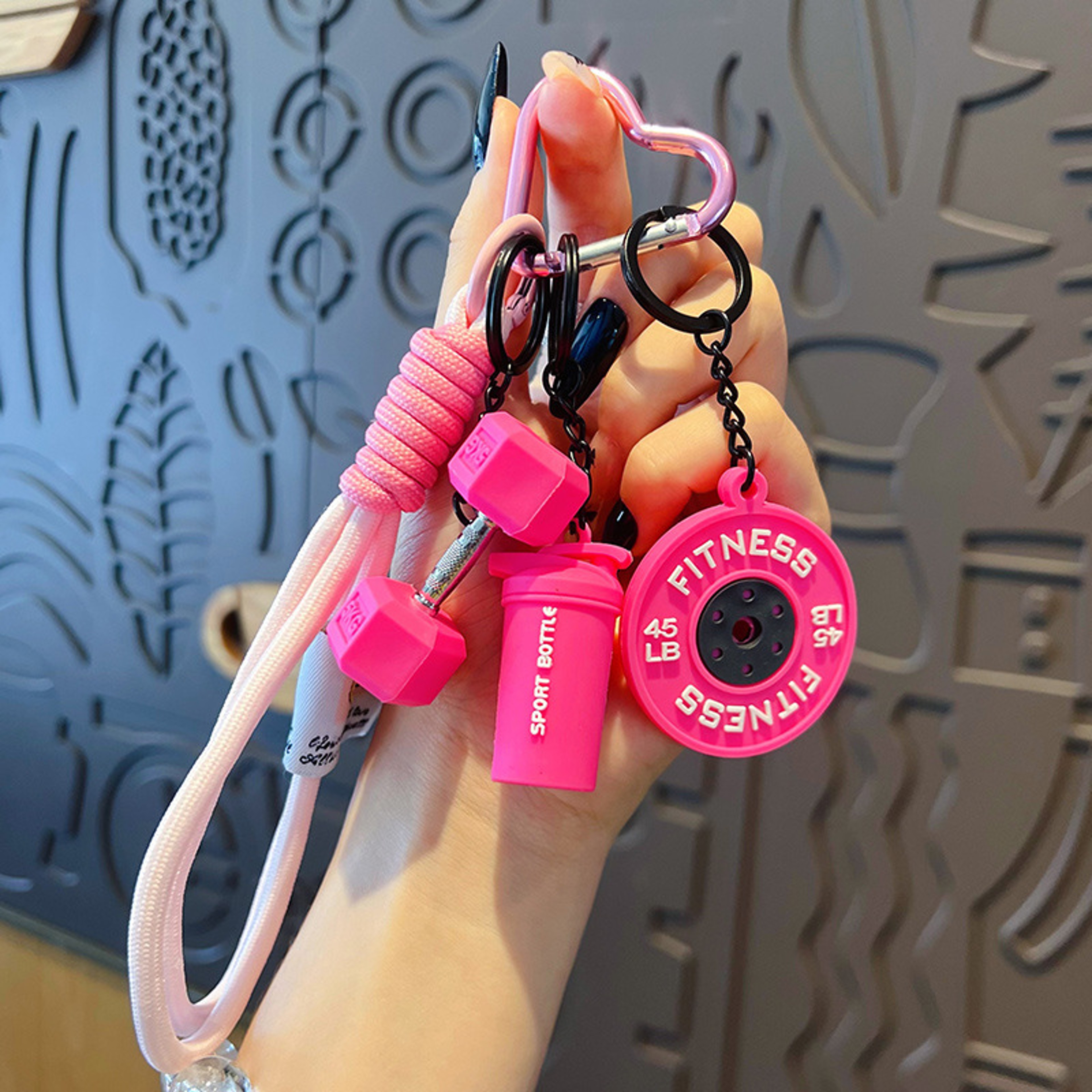 Mini Barbell Plates Keychain With D Shaped Buckle Water Cups Simulation Dumbbells Keyring Creative  3