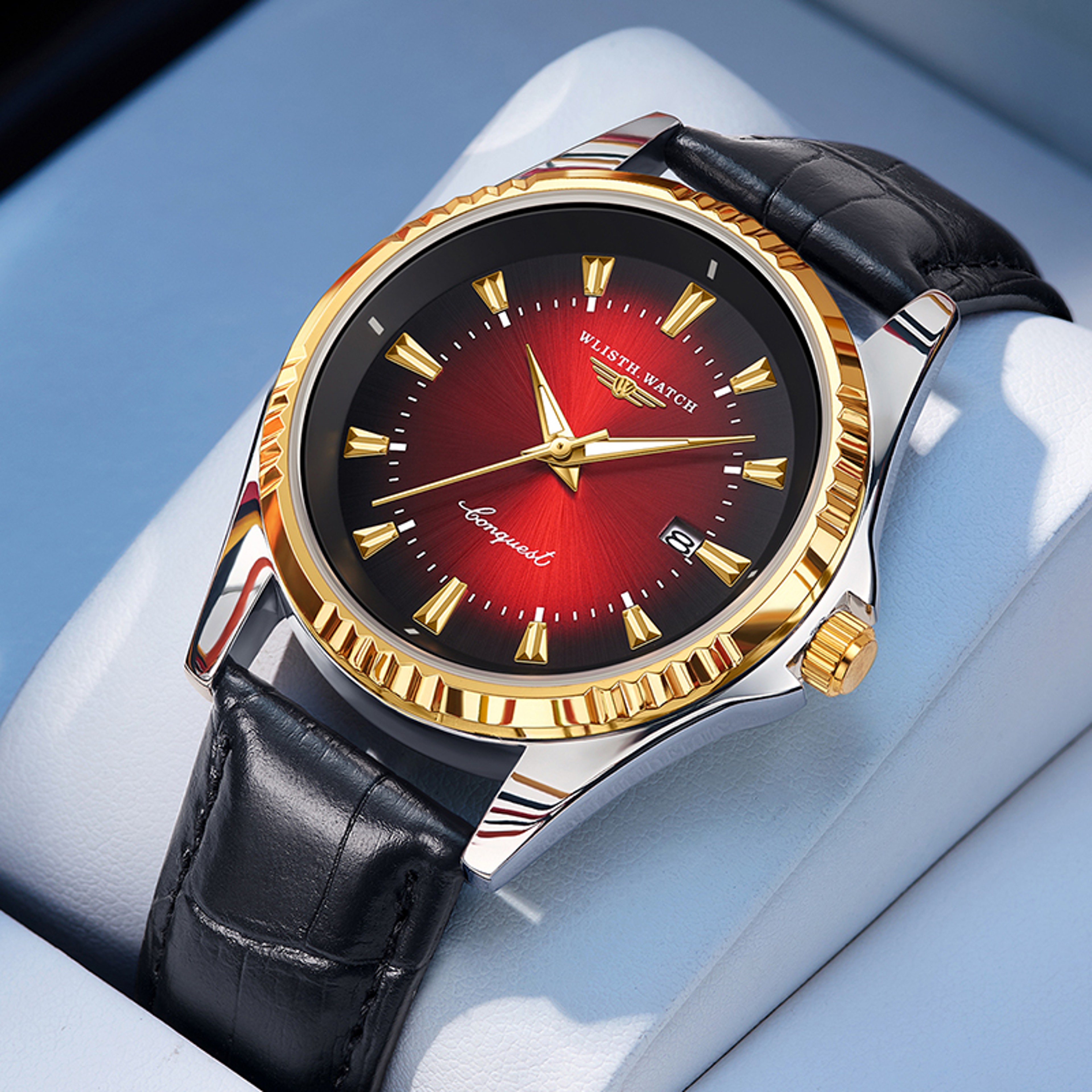 Waterproof Luminous Mens Quartz Watch with Stainless Steel & Leather Strap – view 1