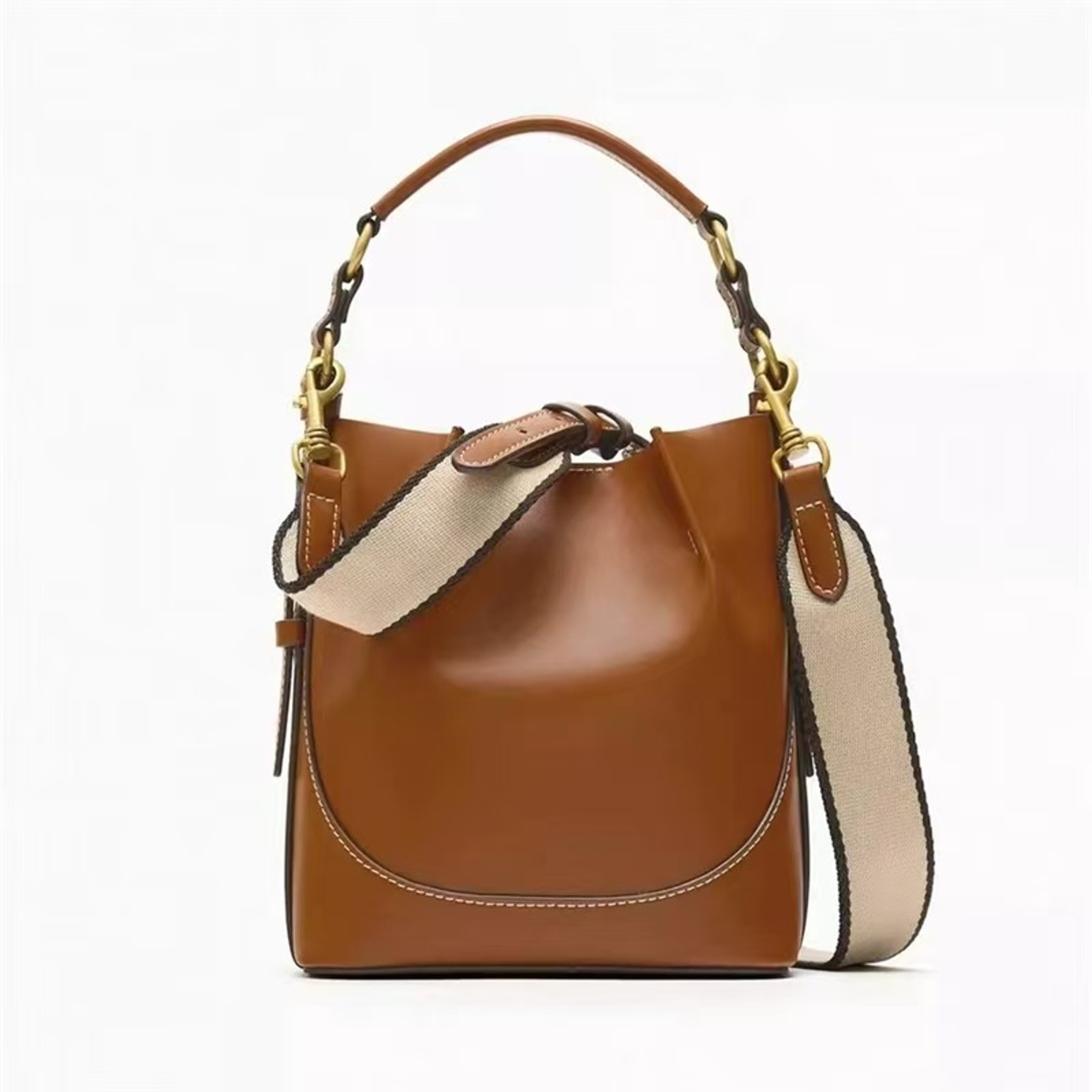 Fashionable Style Drawstring Bucket Bag For Women Portable Brown Crossbody Bag 1