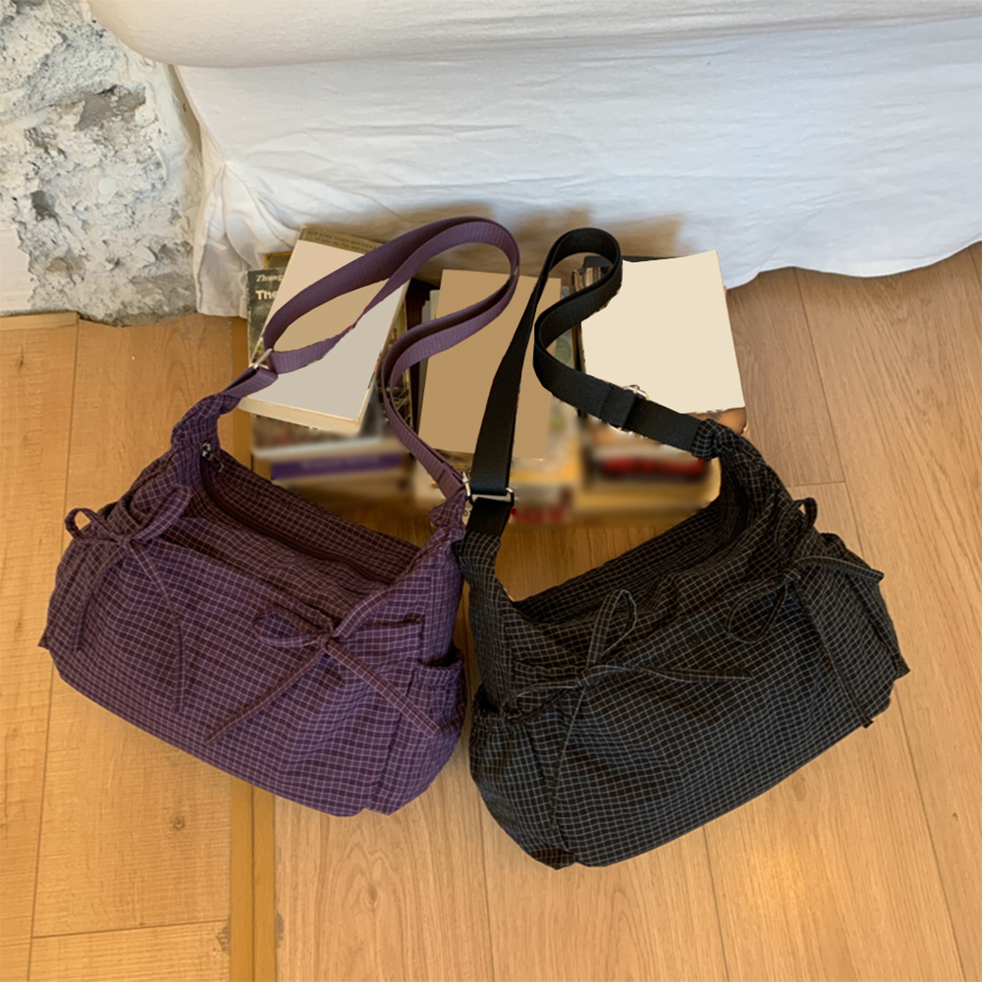 Retro Grid Single Shoulder Bag Large Capacity Stylish  Versatile For School Work And Commuting Unis 1