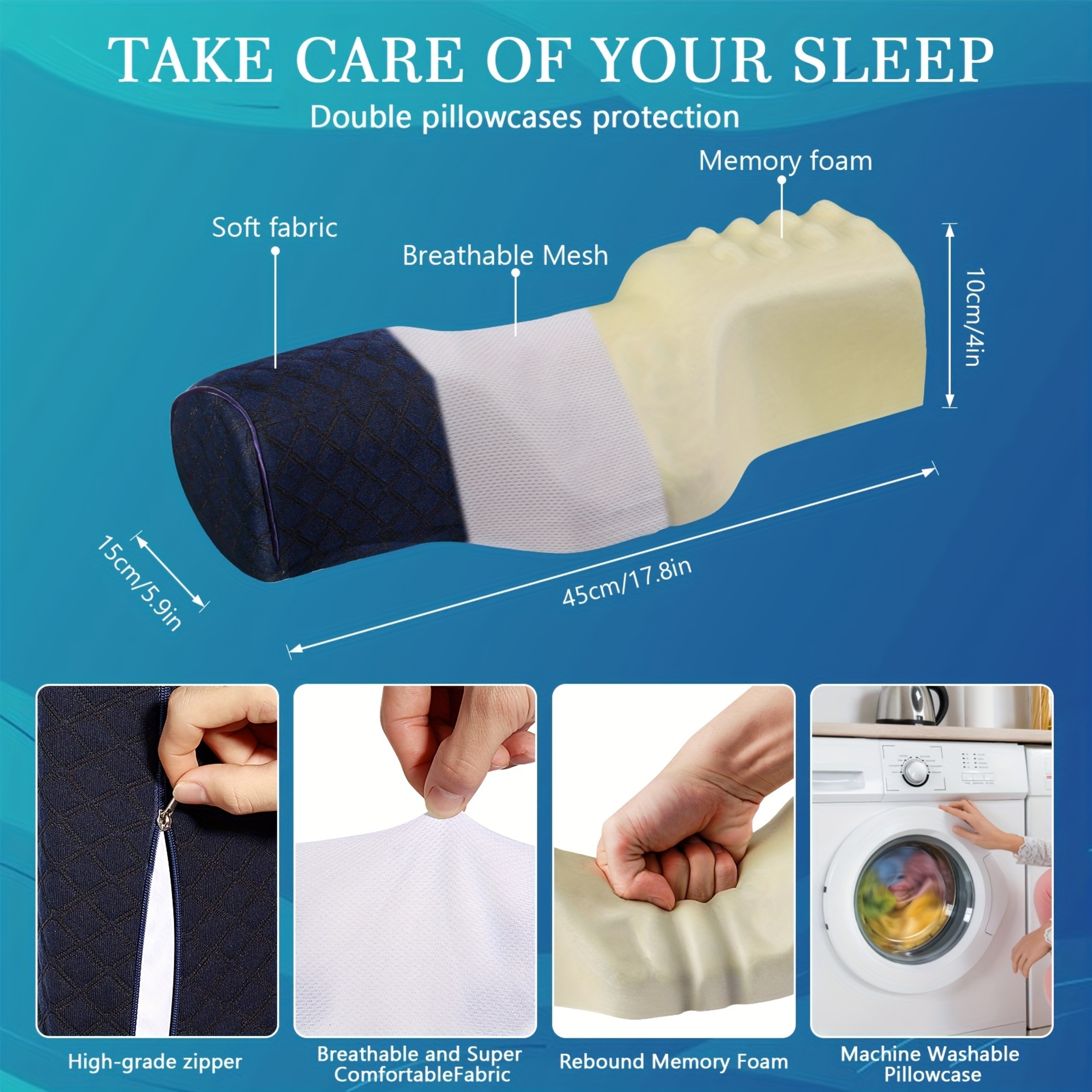 Orthopedic Neck Pillow for Superior Cervical Support Soft Memory Foam Breathable & Washable – view 3