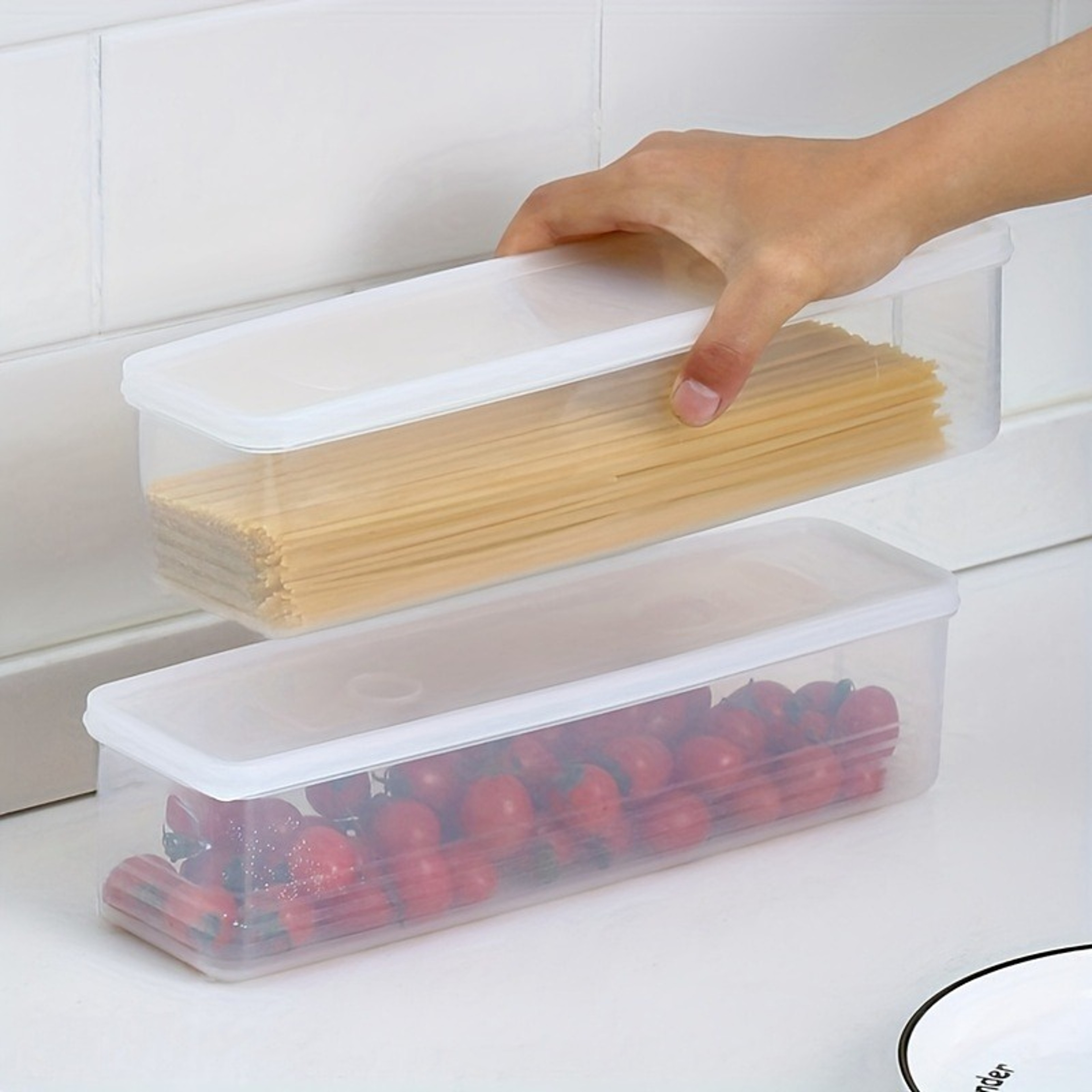 Long Rectangular Reusable Food Storage Containers For Refrigerator Plastic Organizer Box Set 4