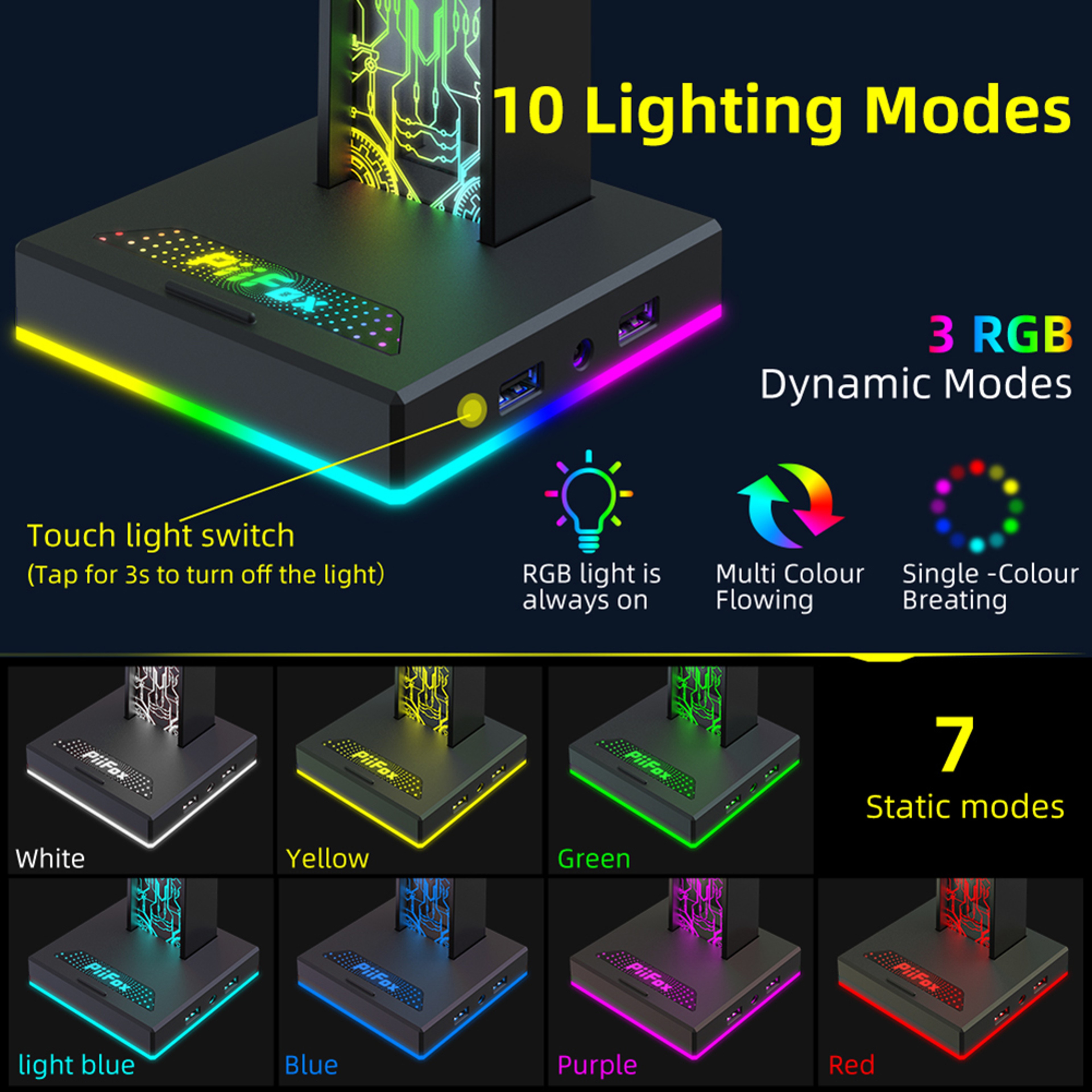Headphone Stand With Dual USB Ports  LED Lighting Effects Gaming Headset Holder For PC And Gamer De 2