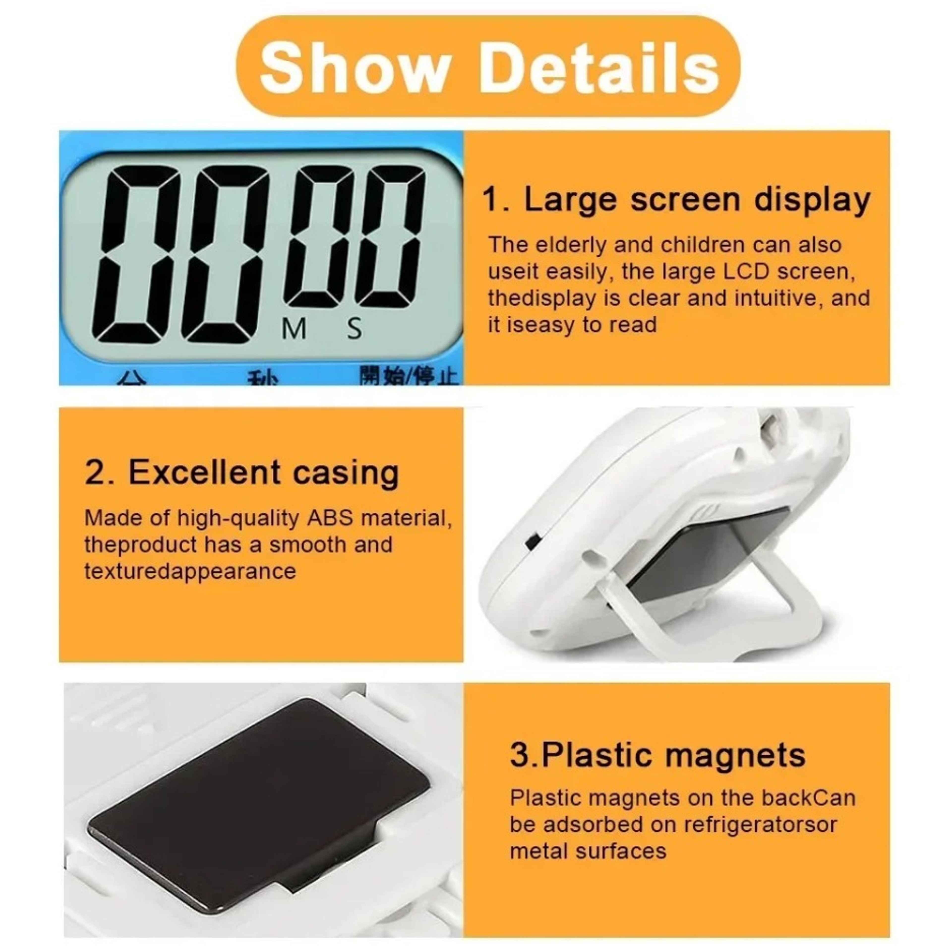 Magnetic Digital Timer LED Display Clock Manual Electronic Countdown For Kitchen Study And Sports U 4