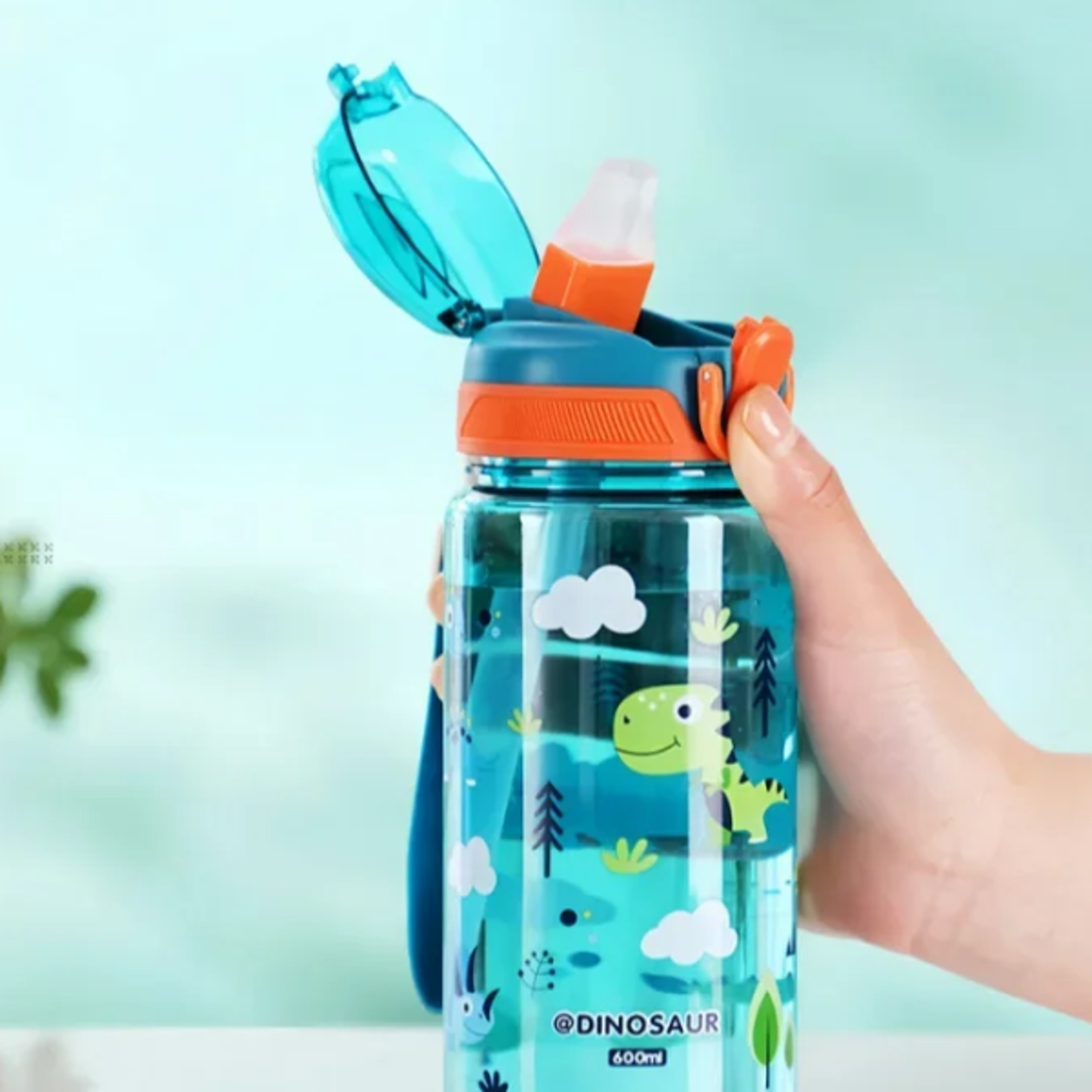 Dinosaur Water Bottle for Kids Leakproof Sippy Cup with Silicone Straw