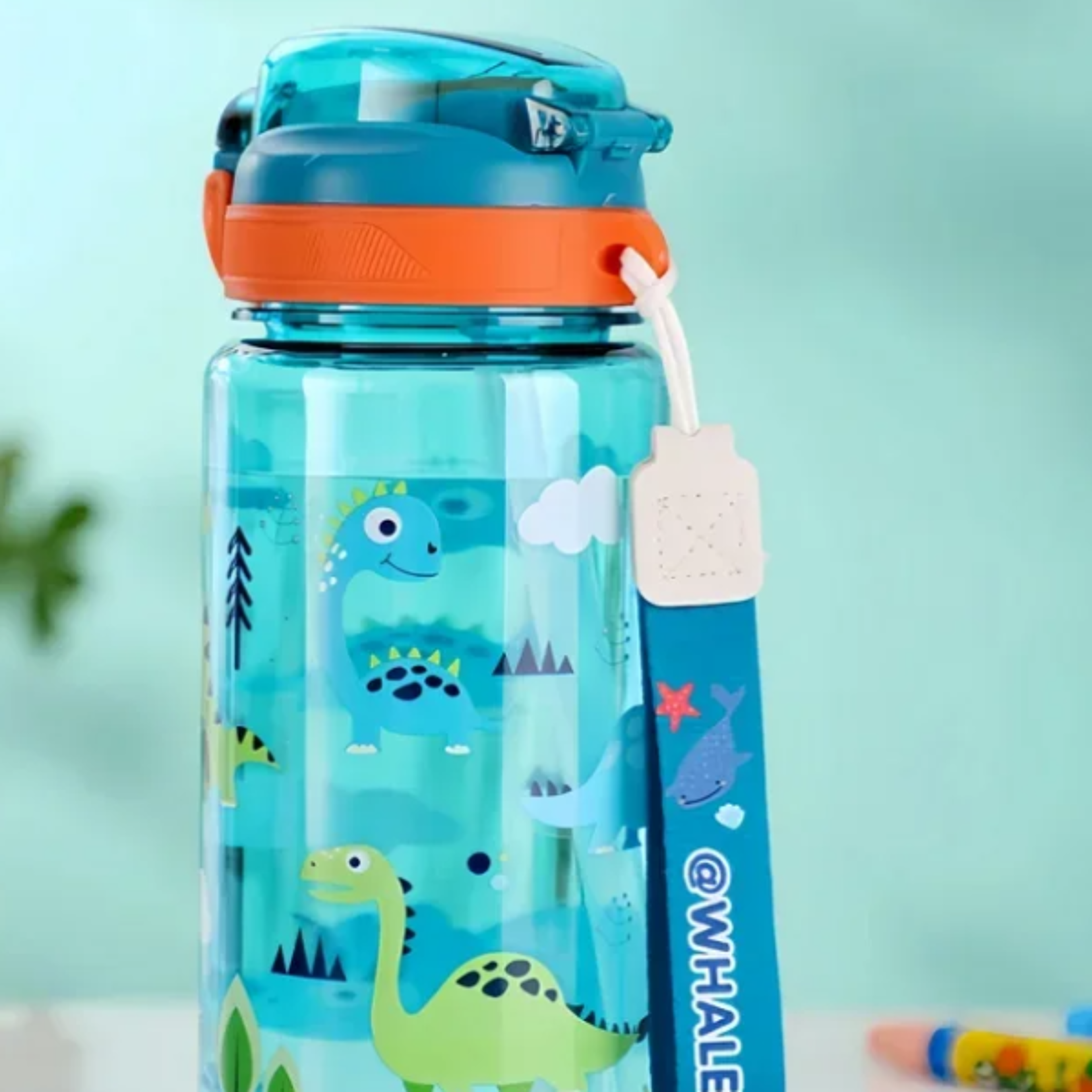 Dinosaur Water Bottle for Kids Leakproof Sippy Cup with Silicone Straw