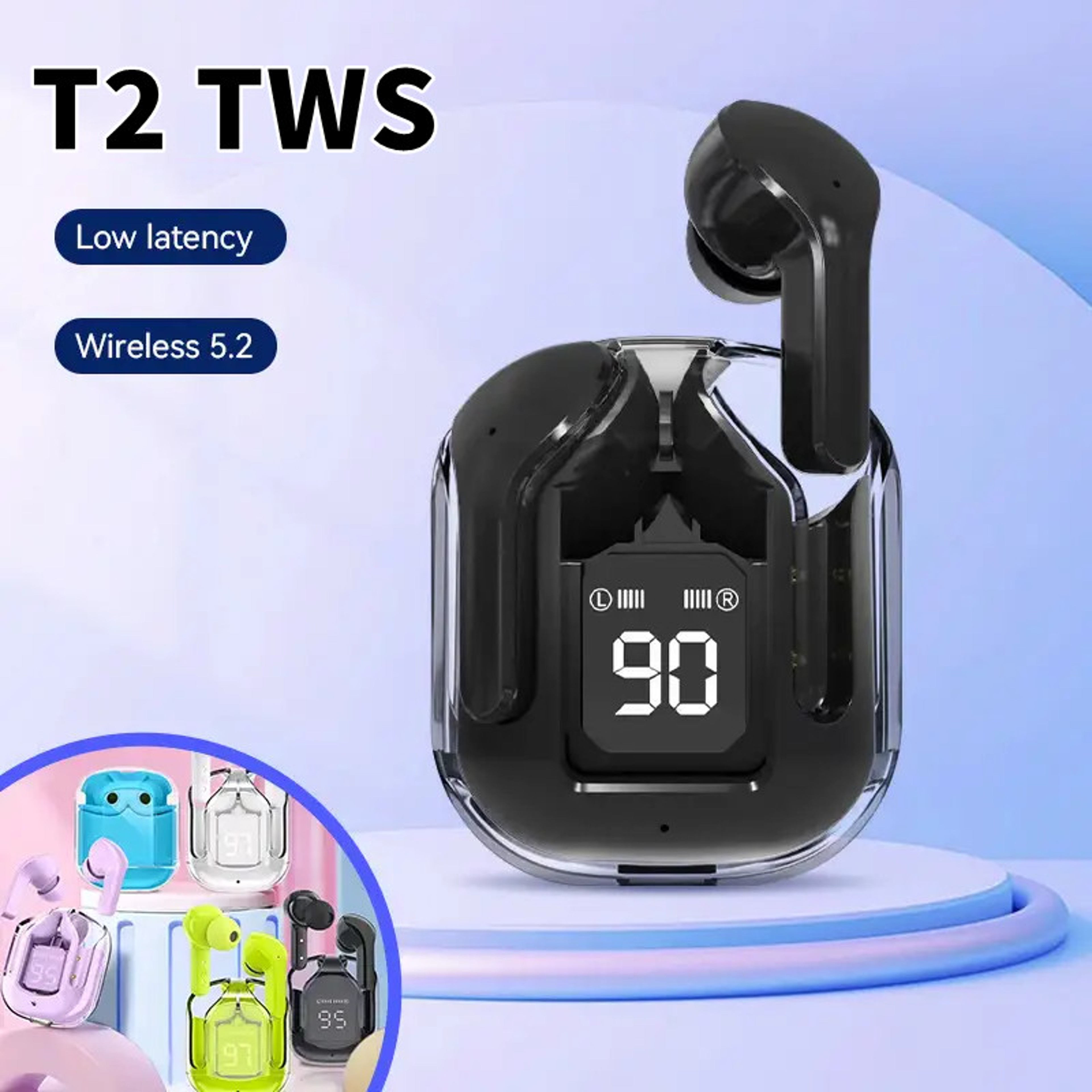 Wireless Bluetooth Earphones with LED Power Digital Display Transparent HIFI Stereo Sound Headphones – view 1
