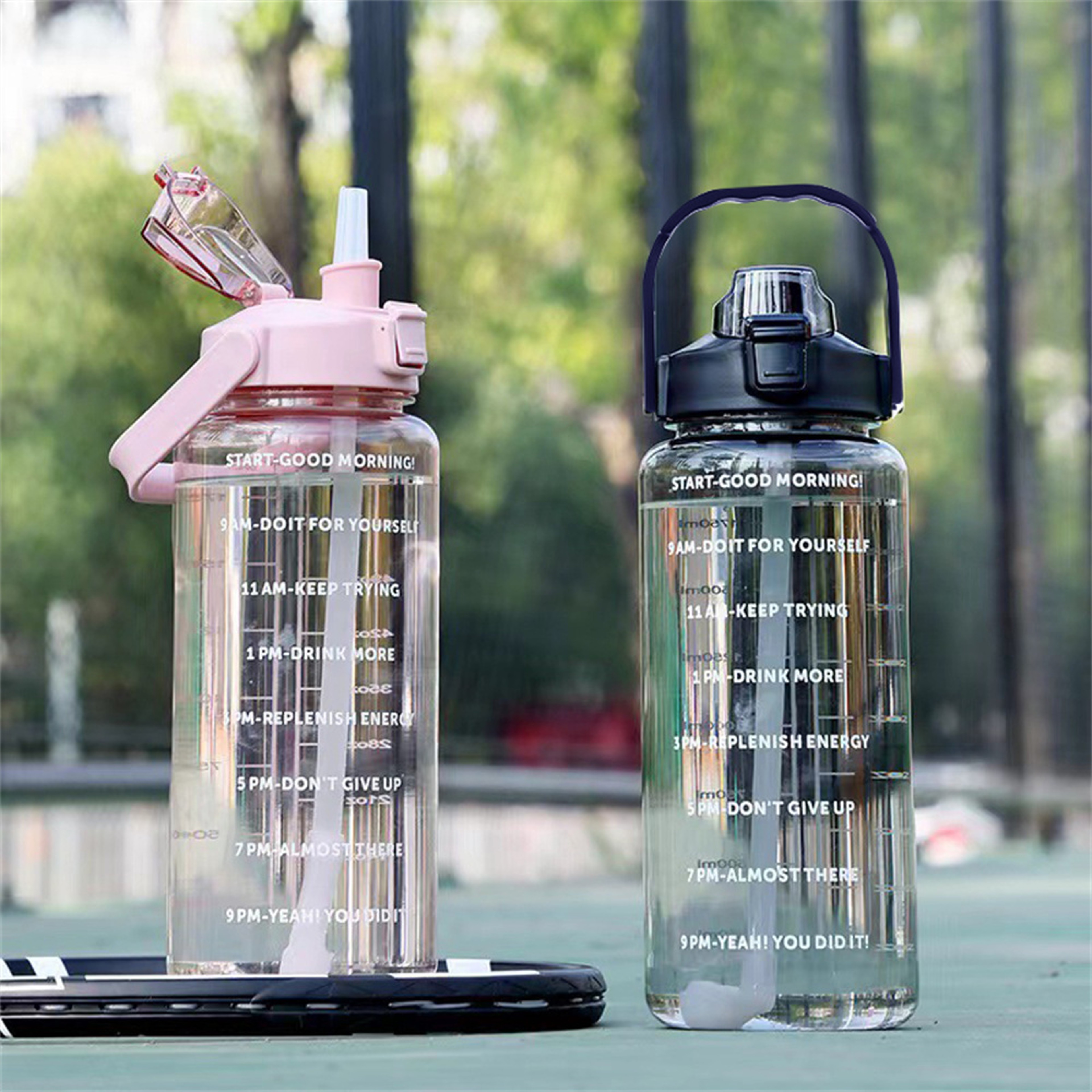 Portable Travel Water Bottle with Time Marker Leak Proof Non-Slip Design Fitness Cup with Cute Stickers – view 1