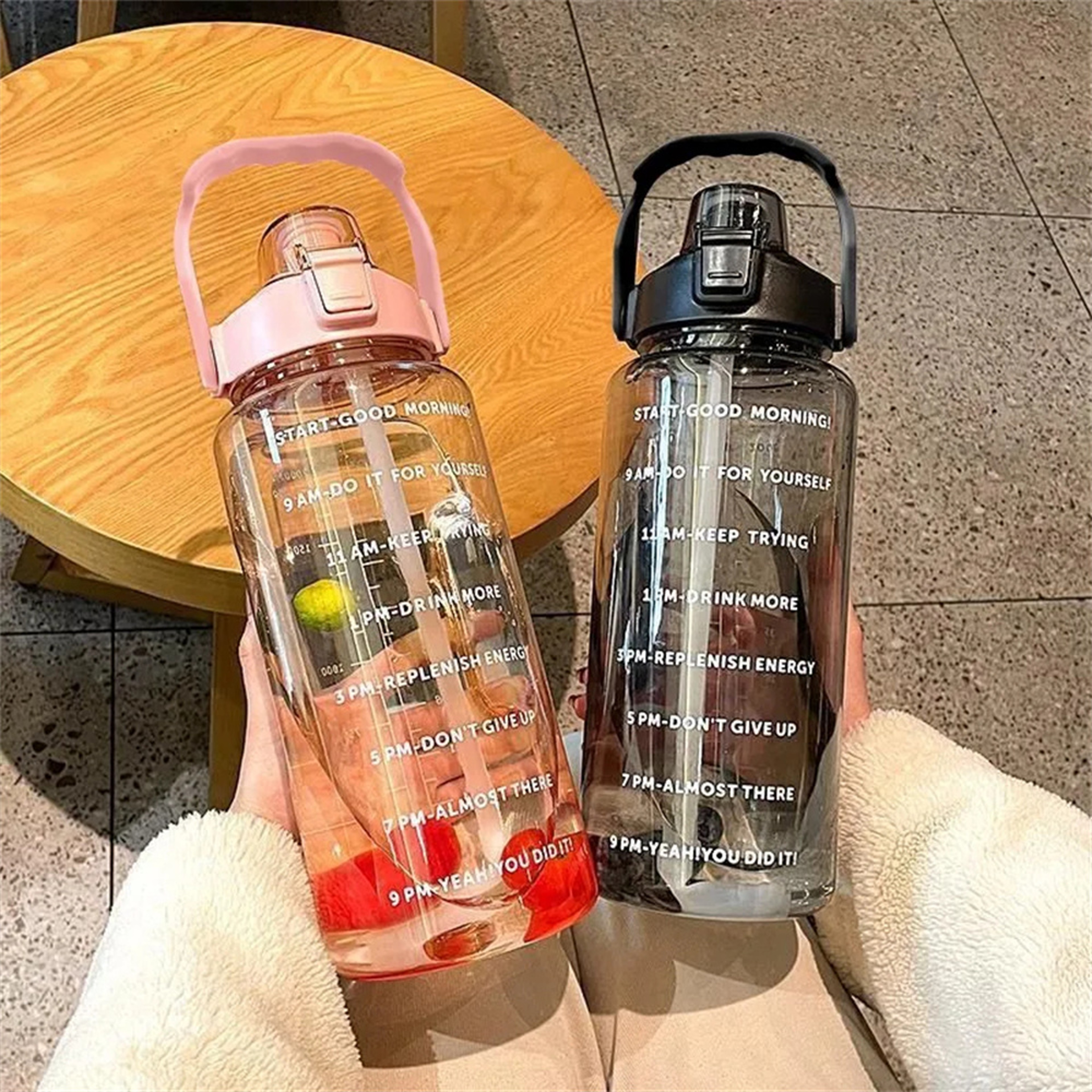 Portable Travel Water Bottle with Time Marker Leak Proof Non-Slip Design Fitness Cup with Cute Stickers – view 2