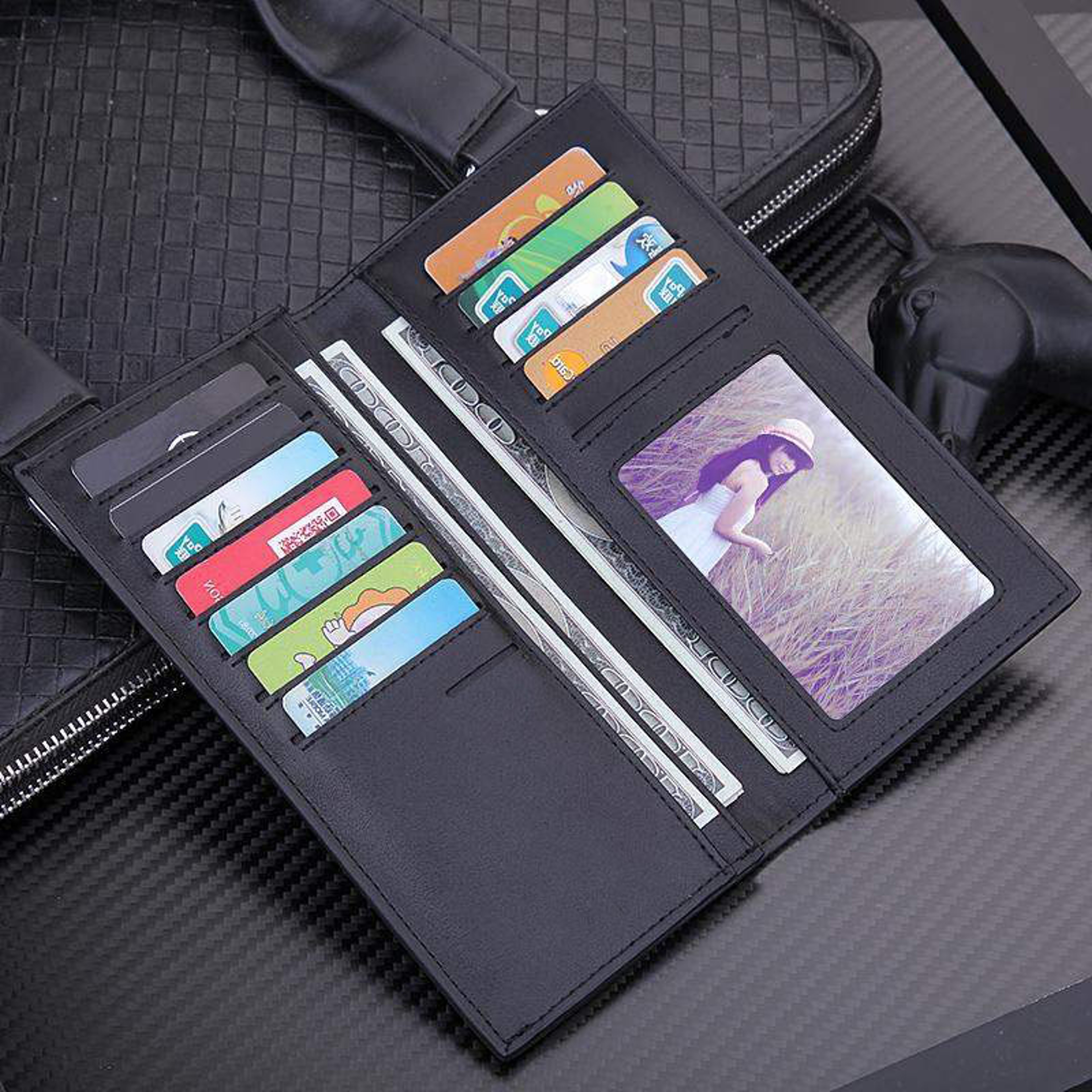 Mens Slim Microfiber Leather Wallet Long Purse For Men Thin  Stylish Genuine Leather Bifold Wallet 2
