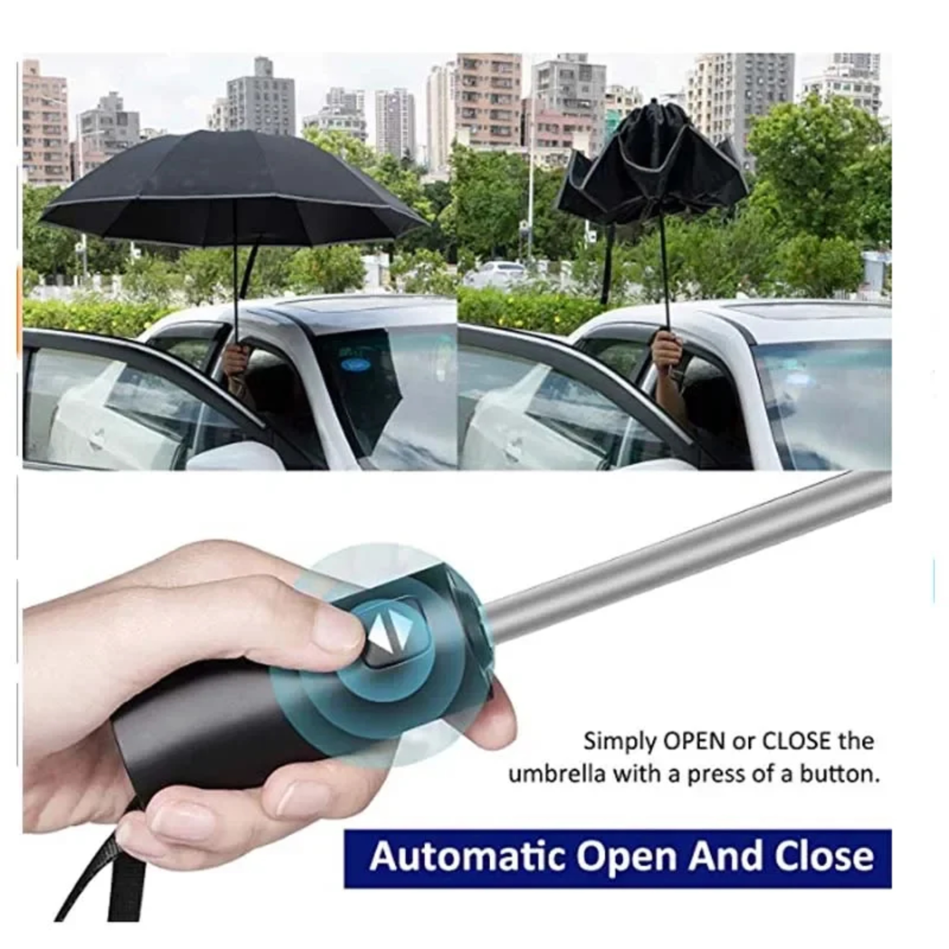 Mens and Womens Windproof Reverse Folding Umbrella with UV Protection and Reflective Stripes – view 4