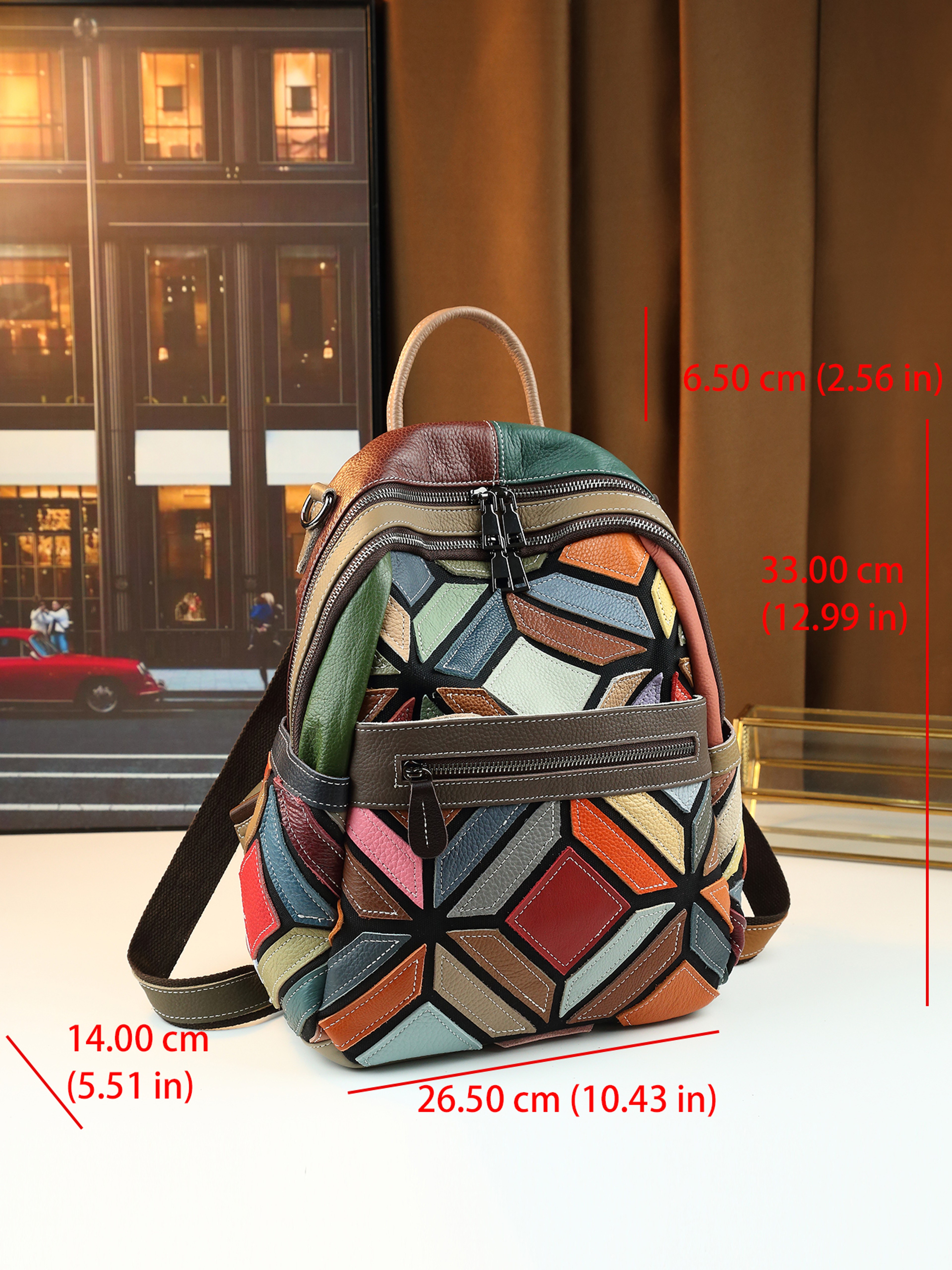 Stylish Geometric Stitching Leather Backpack for Travel Large Capacity Vibrant and Functional – view 4