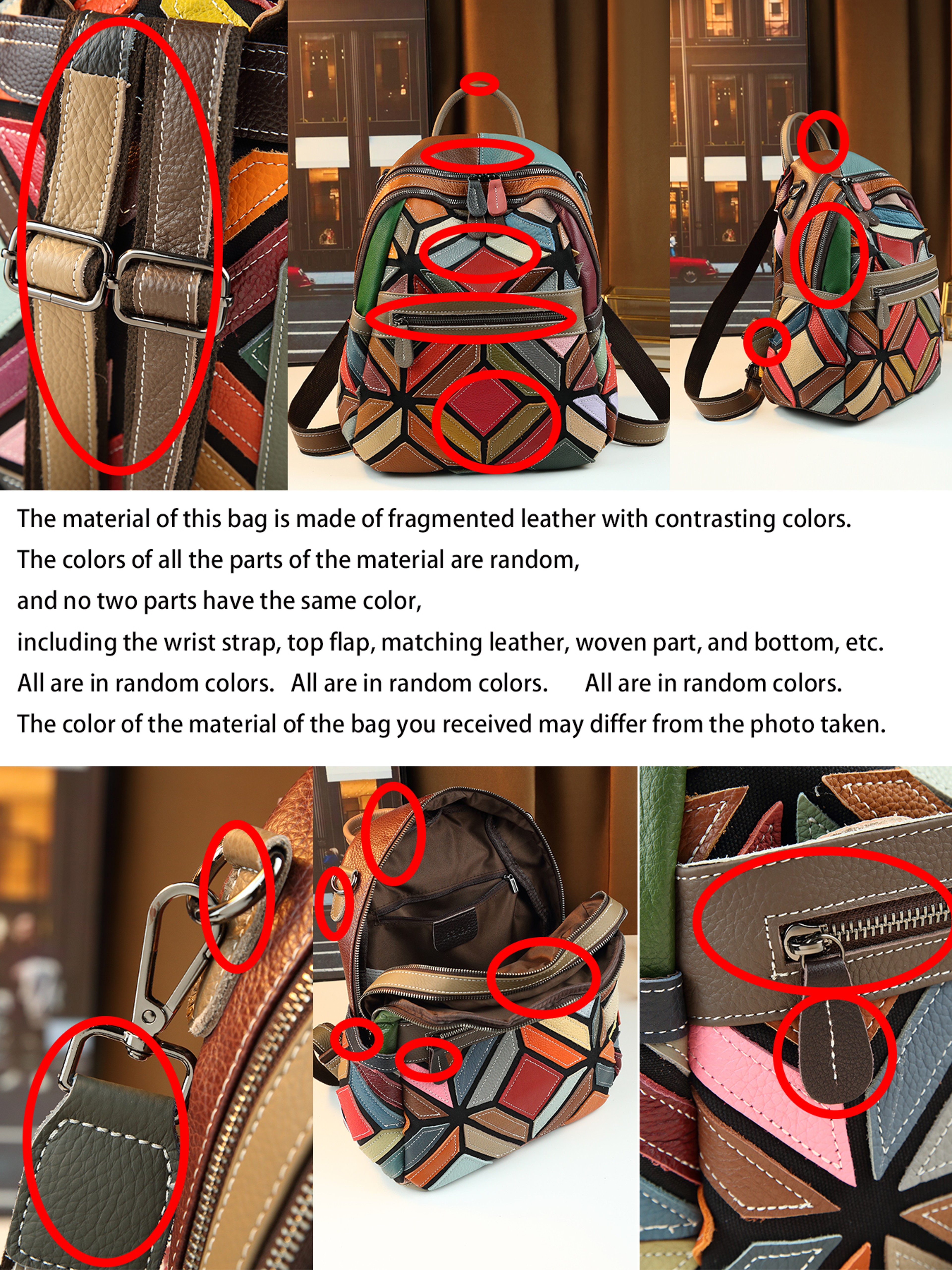 Stylish Geometric Stitching Leather Backpack for Travel Large Capacity Vibrant and Functional – view 6