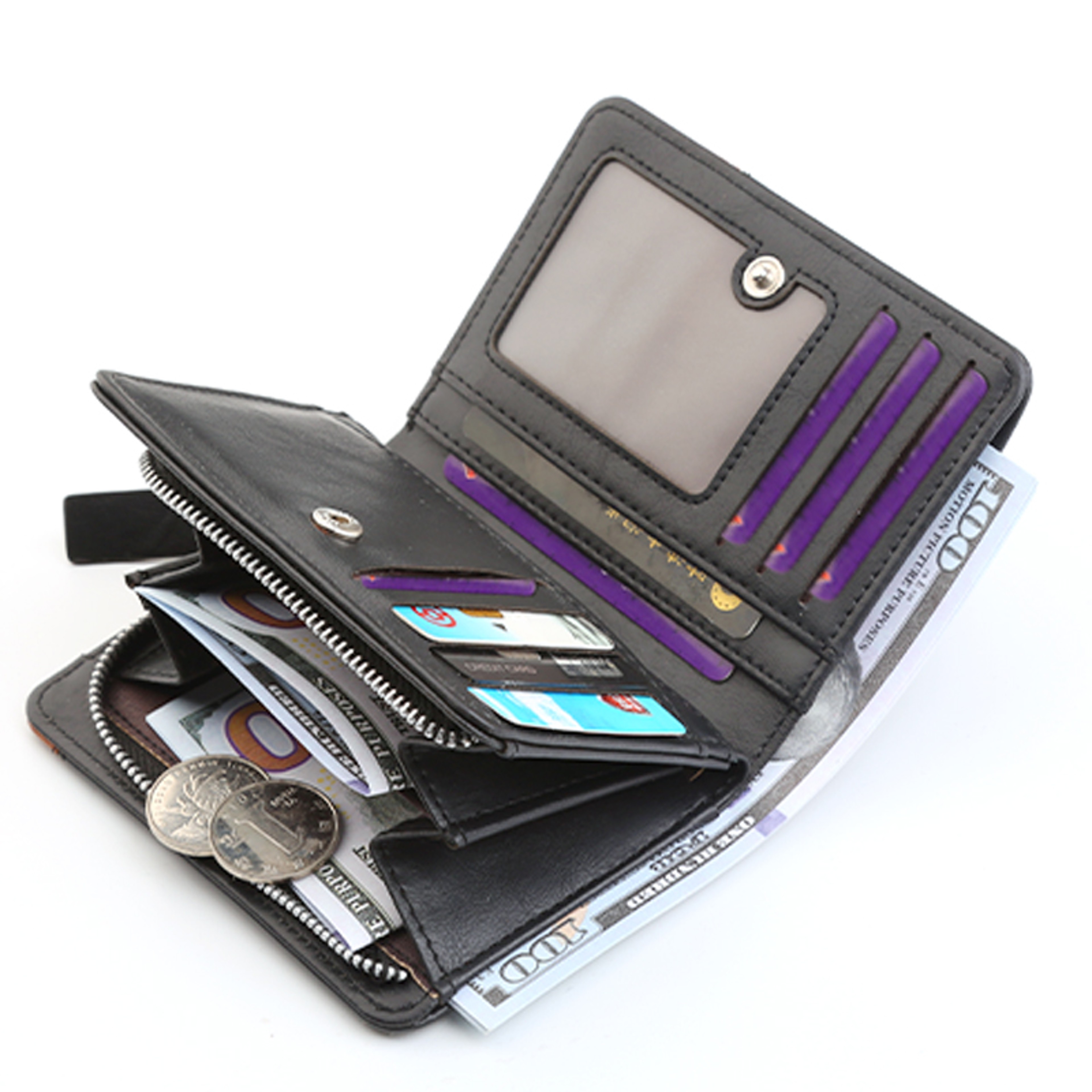 Vintage Leather Wallet For Men Large Capacity Zipper Coin Pocket PU Leather Card Holder Short Money 2