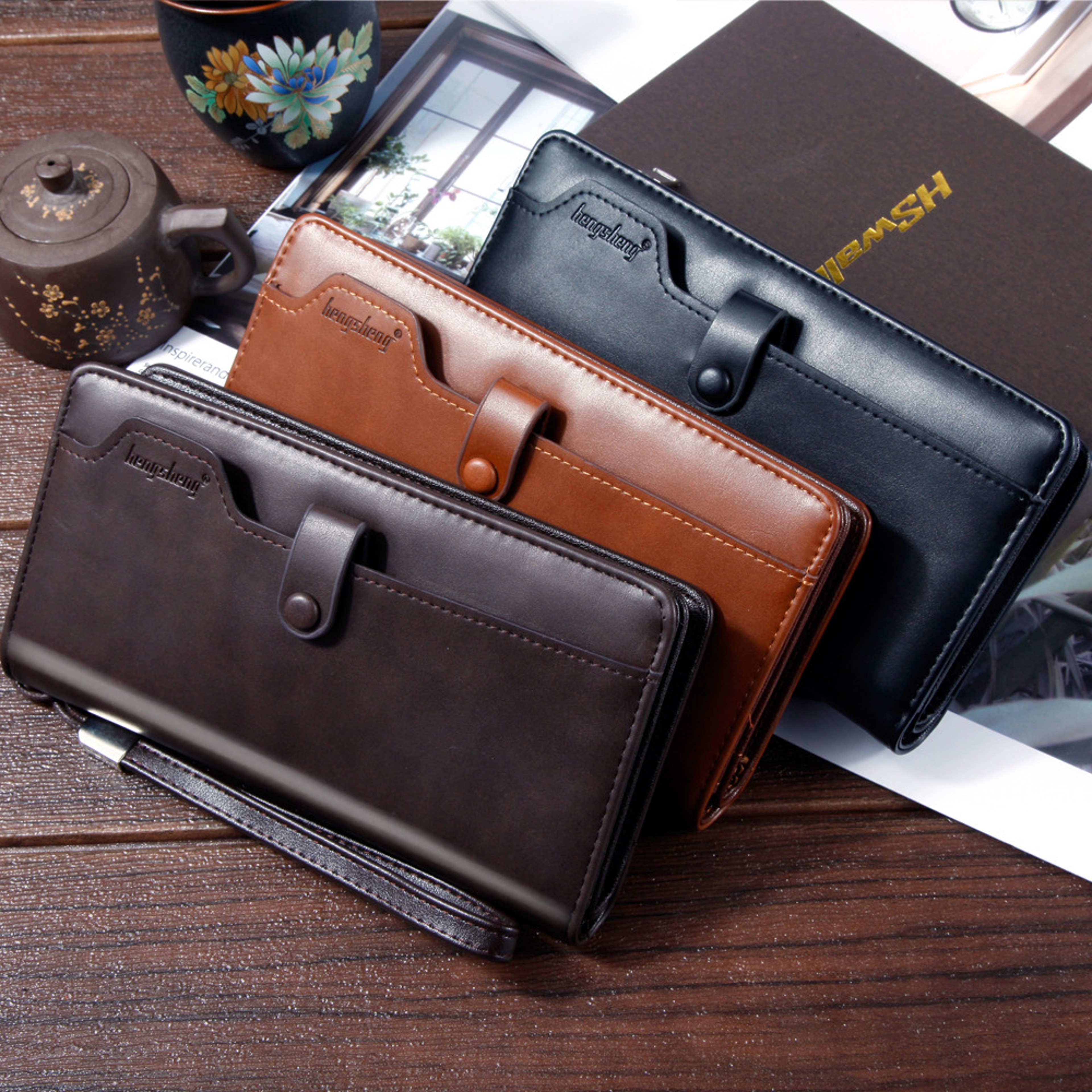 Premium PU Leather Wallet For Men Large Capacity Mobile Phone  Card Holder Zipper Closure 0