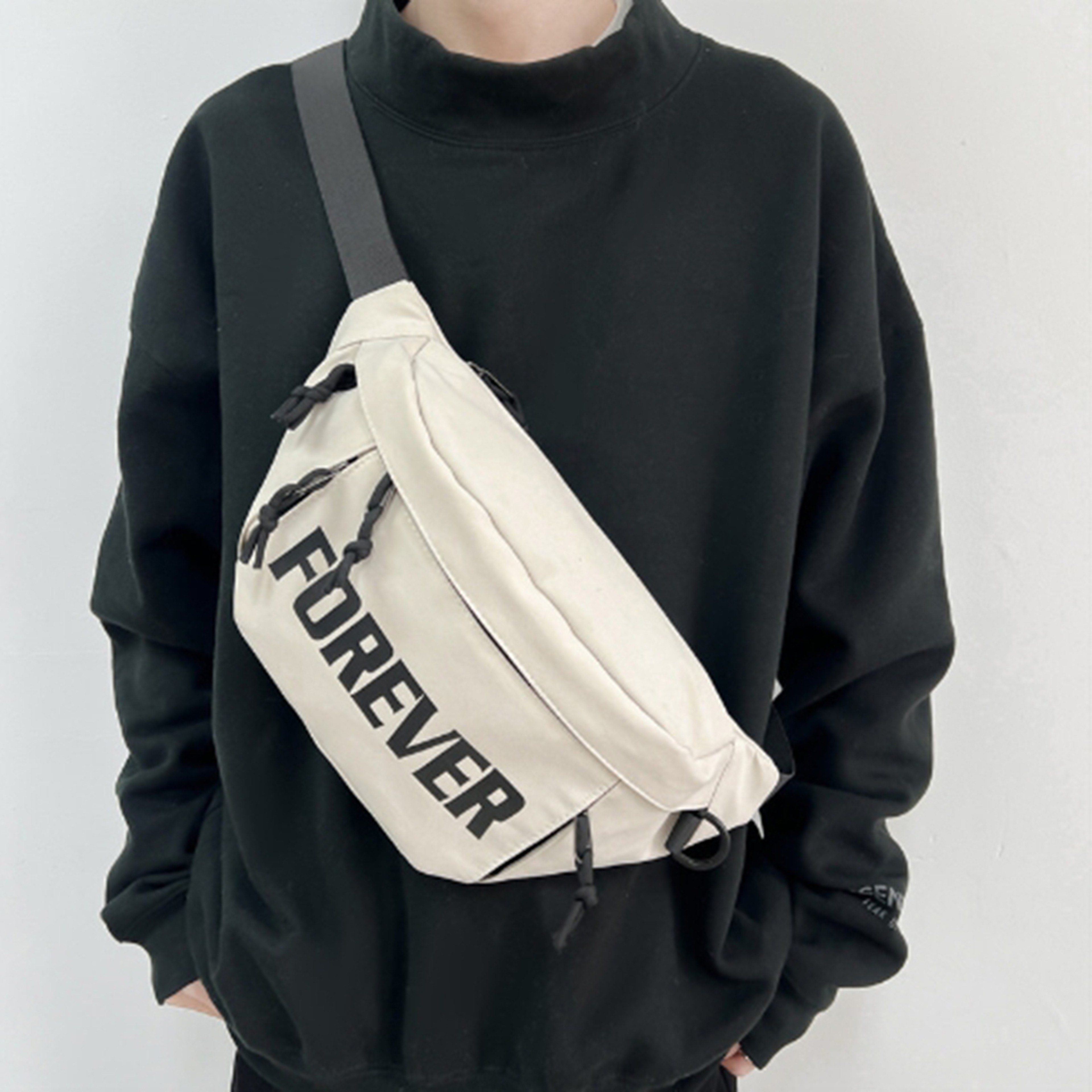 Beige And White Fashionable Chest Crossbody Bag Stylish Fanny Pack With Letter Design 0