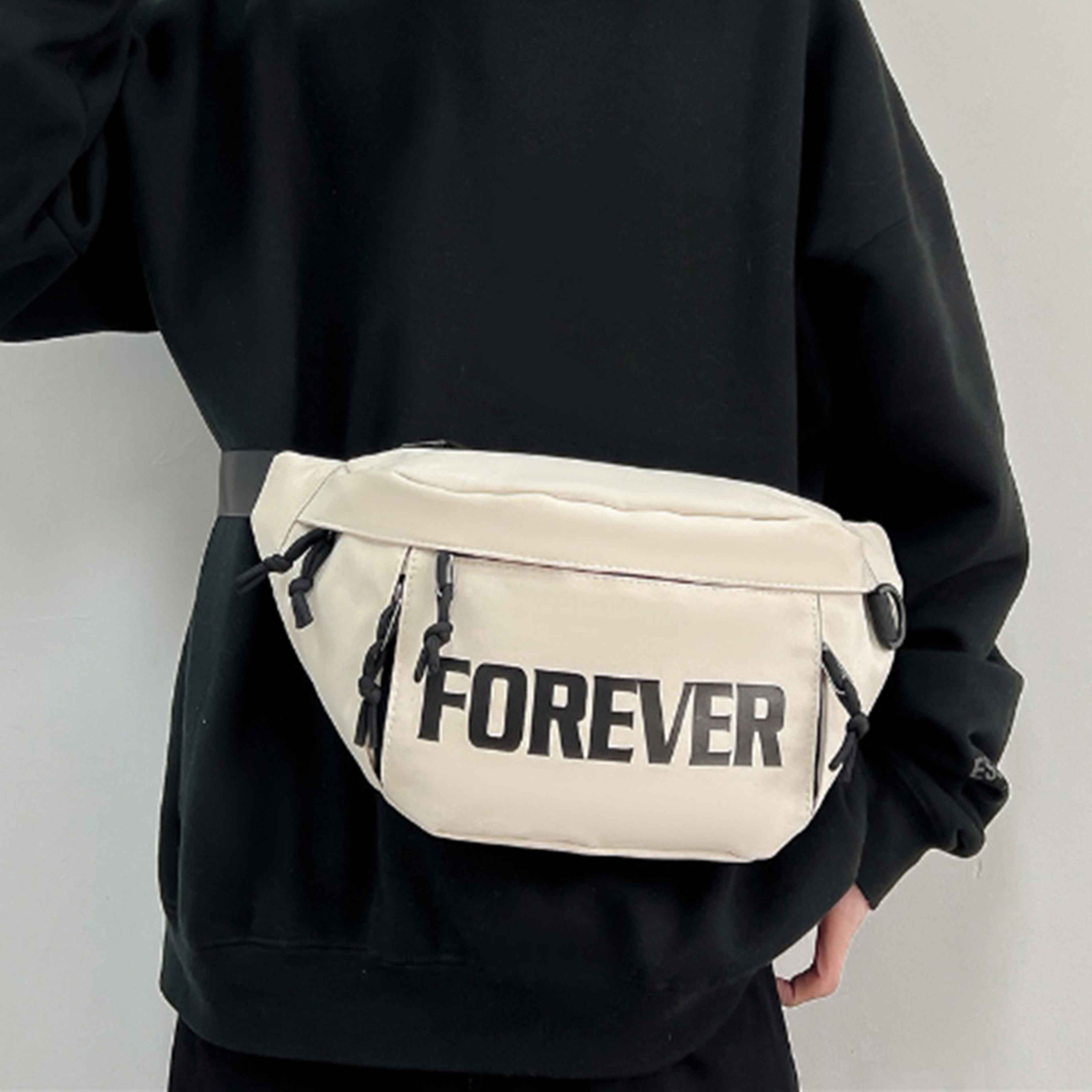 Beige And White Fashionable Chest Crossbody Bag Stylish Fanny Pack With Letter Design 2
