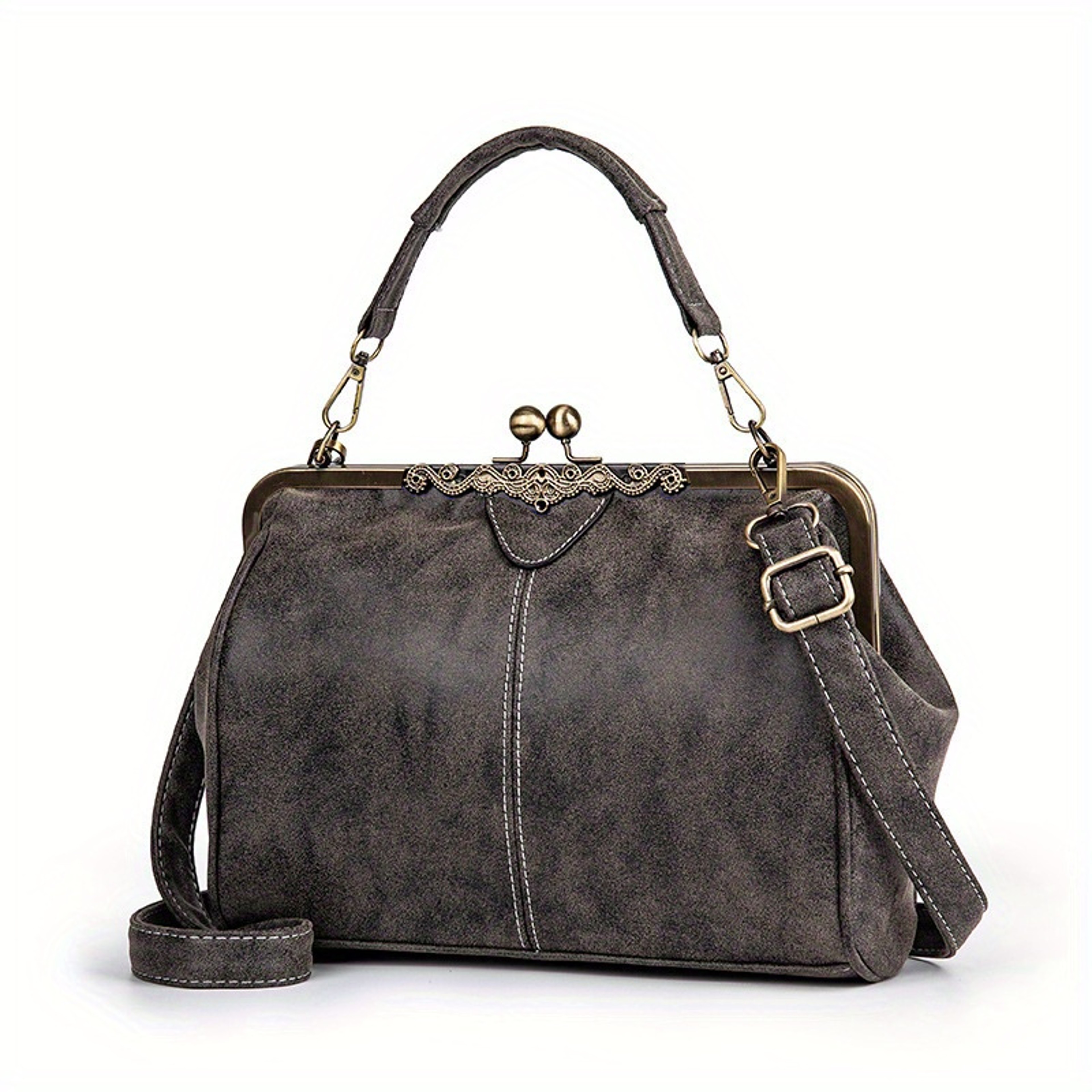Vintage Top Handle Crossbody Bag Retro Kiss Lock Satchel Bag For Women 6