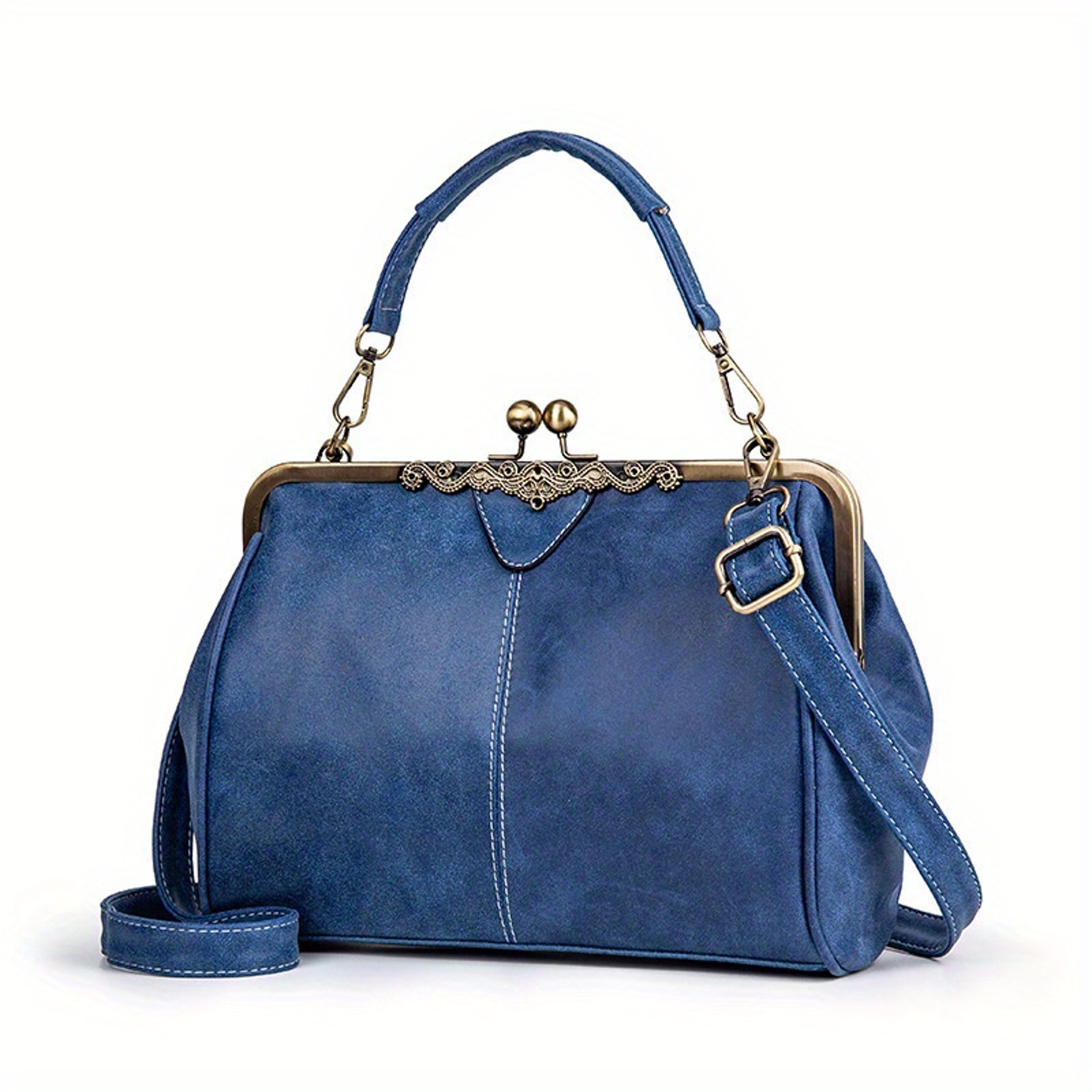 Vintage Top Handle Crossbody Bag Retro Kiss Lock Satchel Bag For Women 7