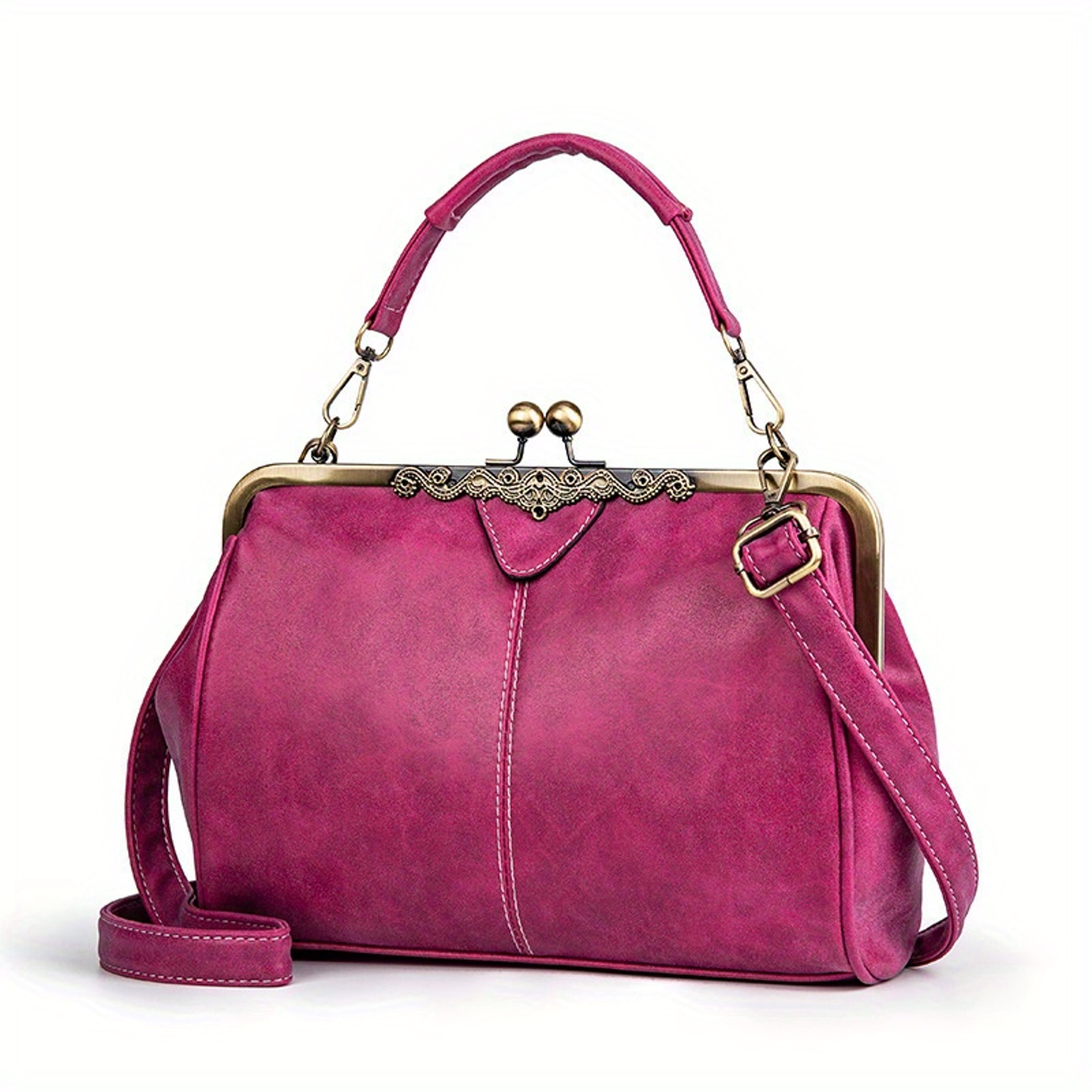 Vintage Top Handle Crossbody Bag Retro Kiss Lock Satchel Bag For Women 8