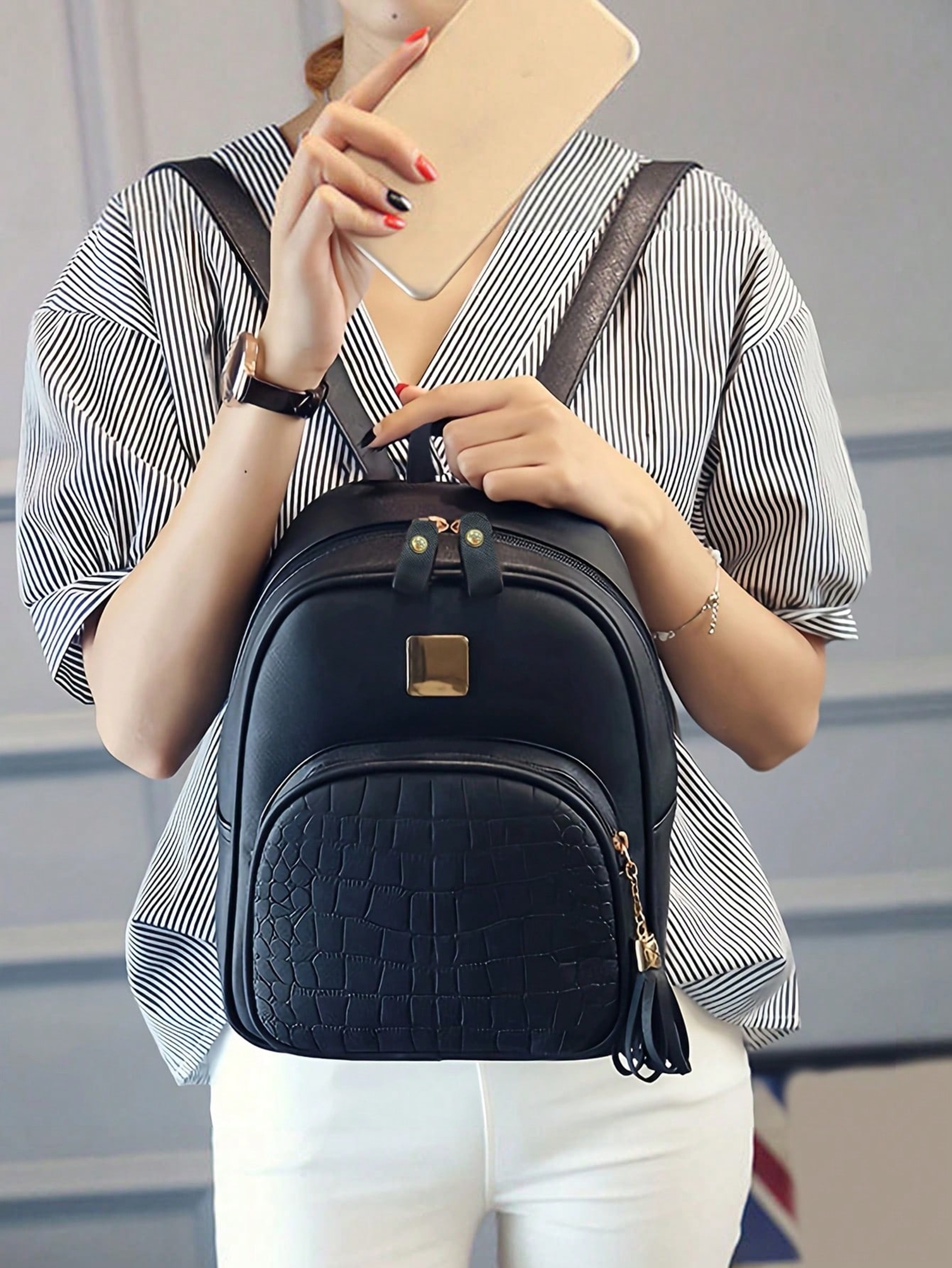 Fashionable Lychee Pattern Backpack For Women Perfect For Commuting  Travel 1