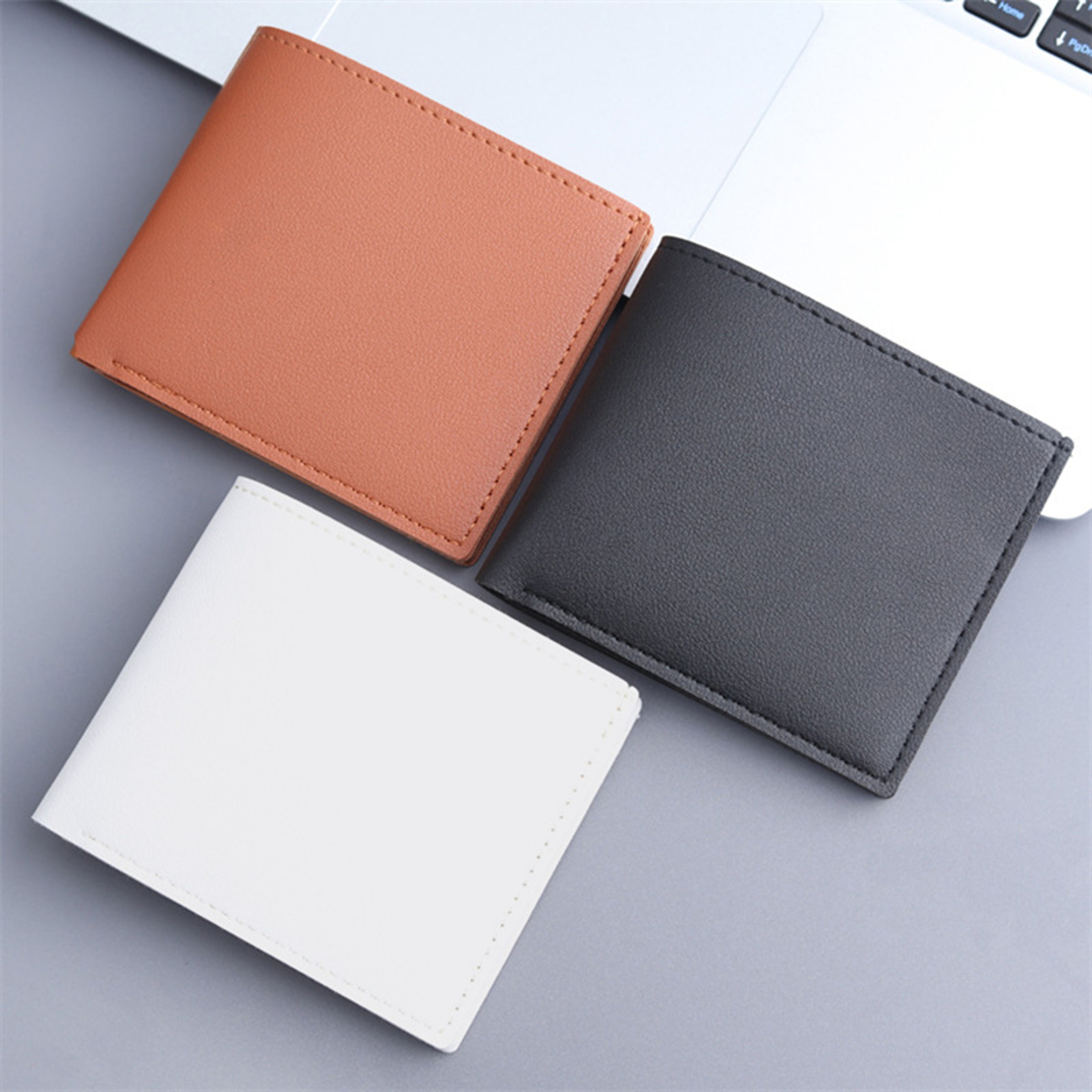 Mens Thin PU Leather Wallet Simple Solid Color Foldable Business Card Holder For Men 1