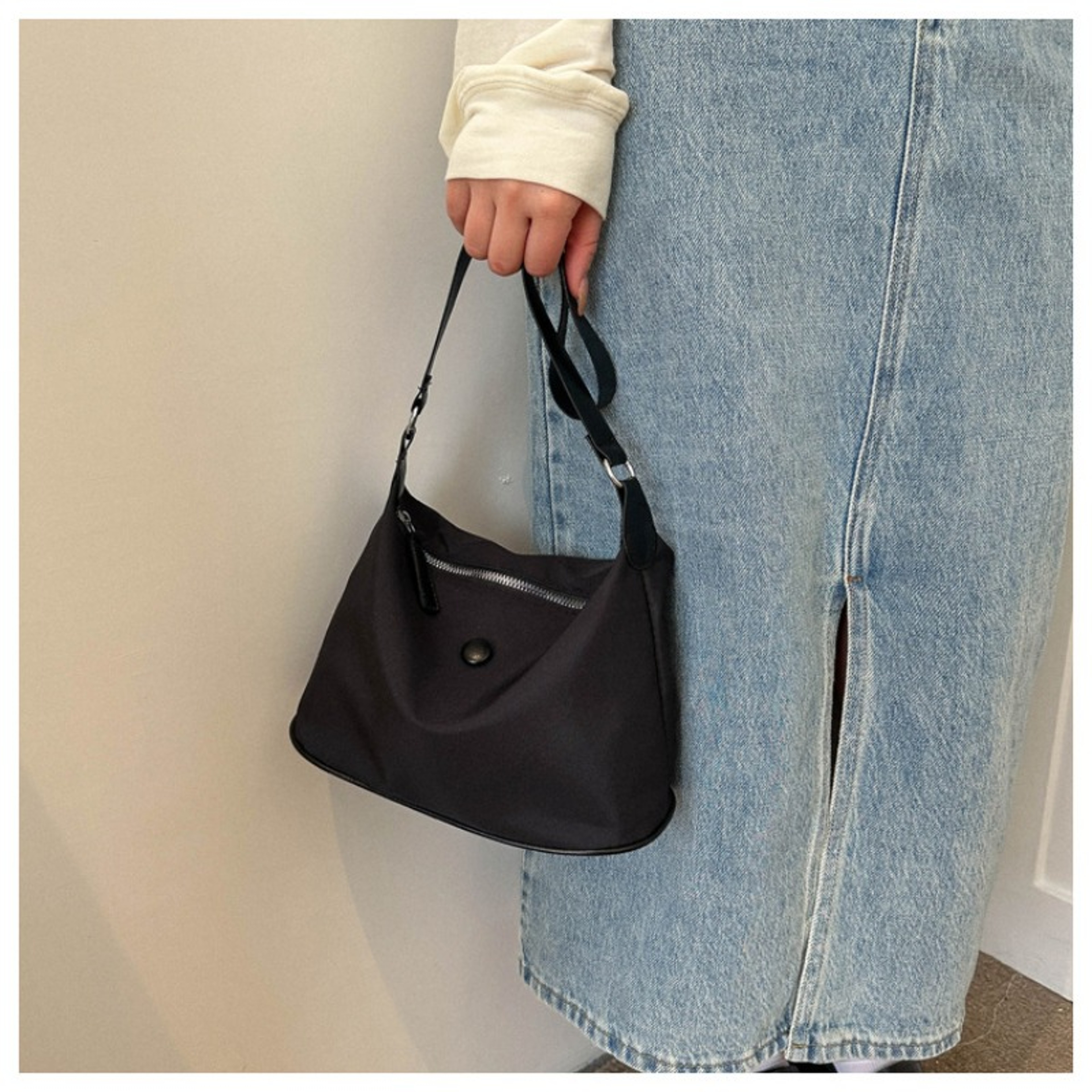 Solid Color Nylon Tote Bag Lightweight & Versatile Shoulder Handbag for Everyday Use – view 1