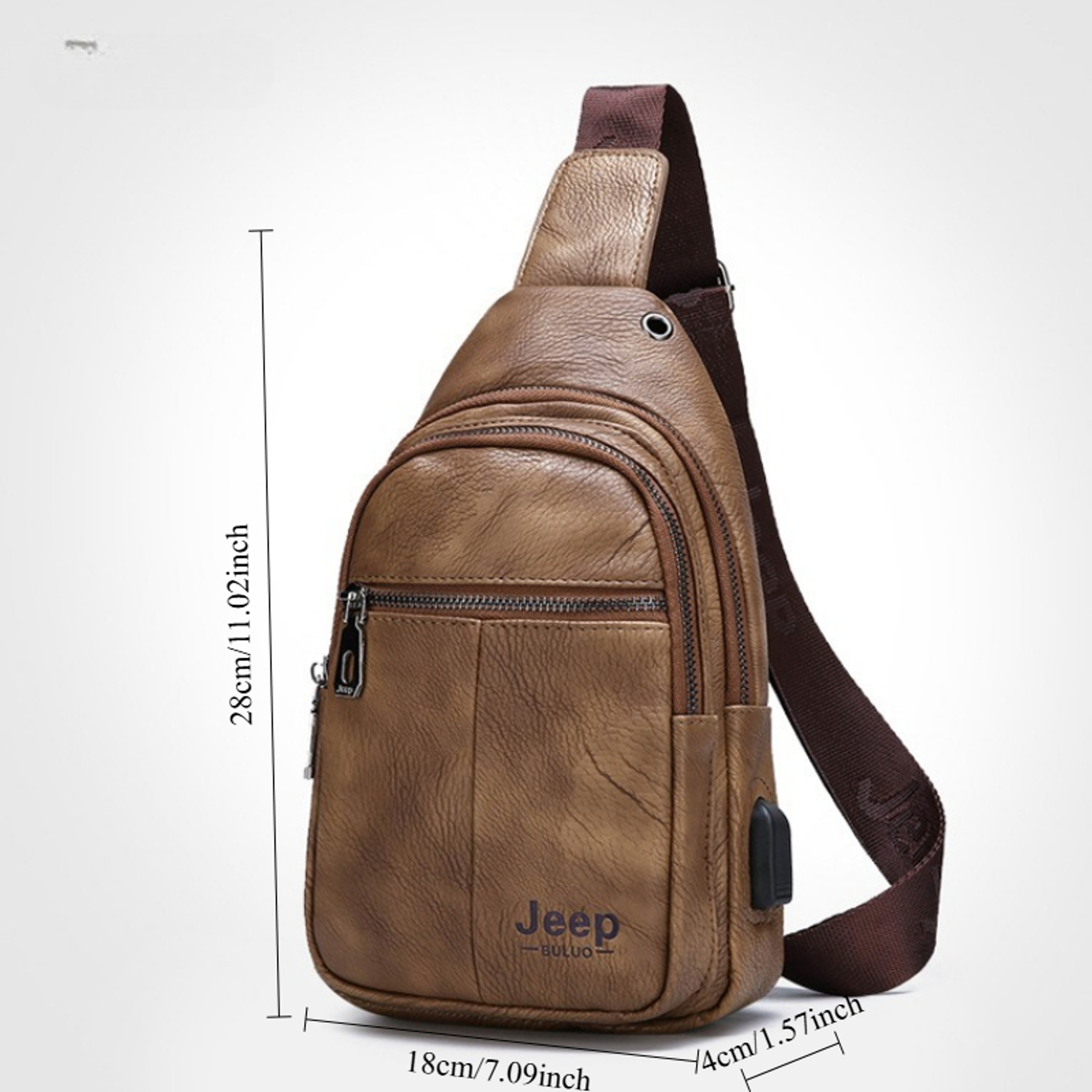 Vintage Mens Leather Crossbody Messenger Bag with USB Charging Big Capacity Chest Pack – view 3