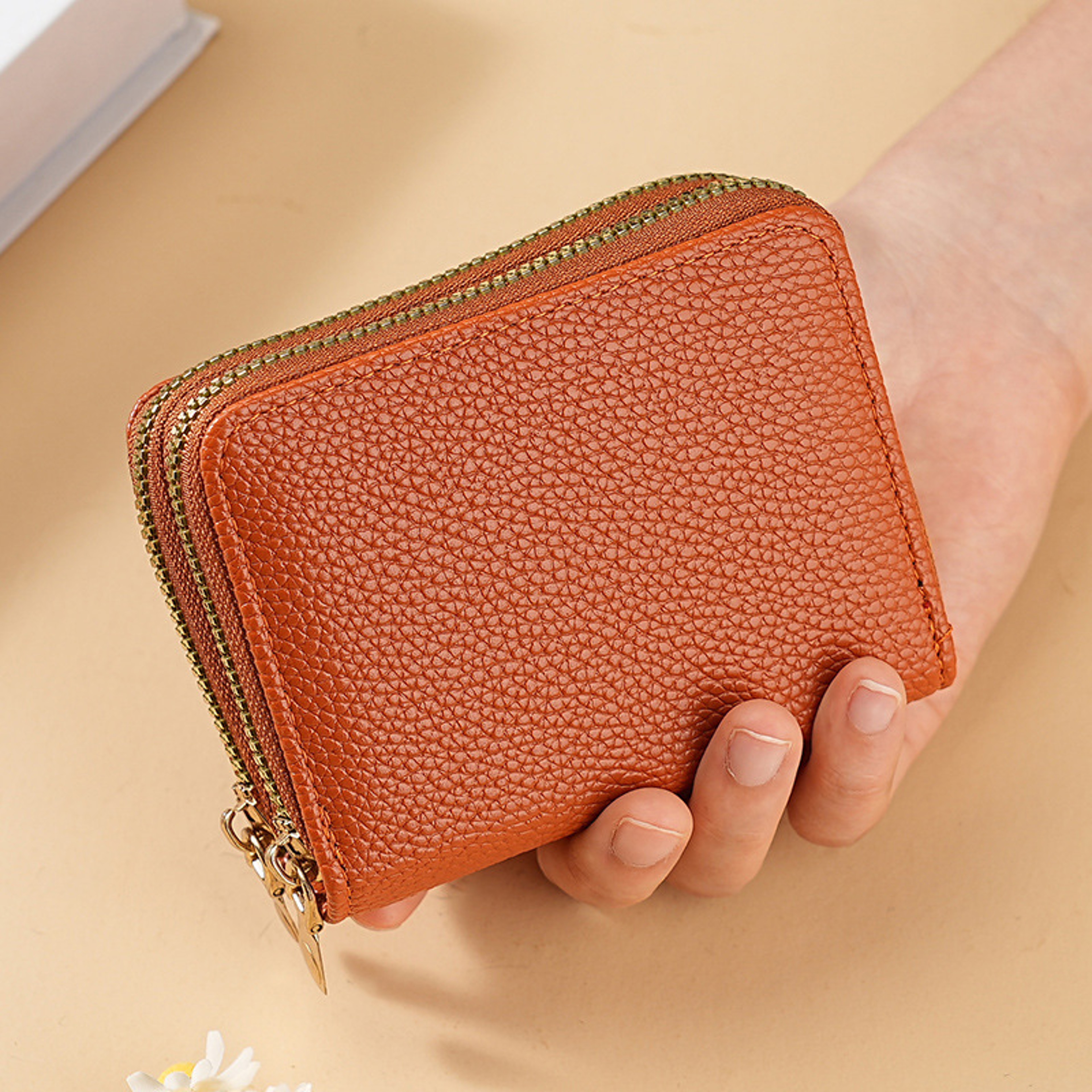 Compact Womens Card Holder Wallet Double Zipper Multi Function Organizer For Cards  Cash 4