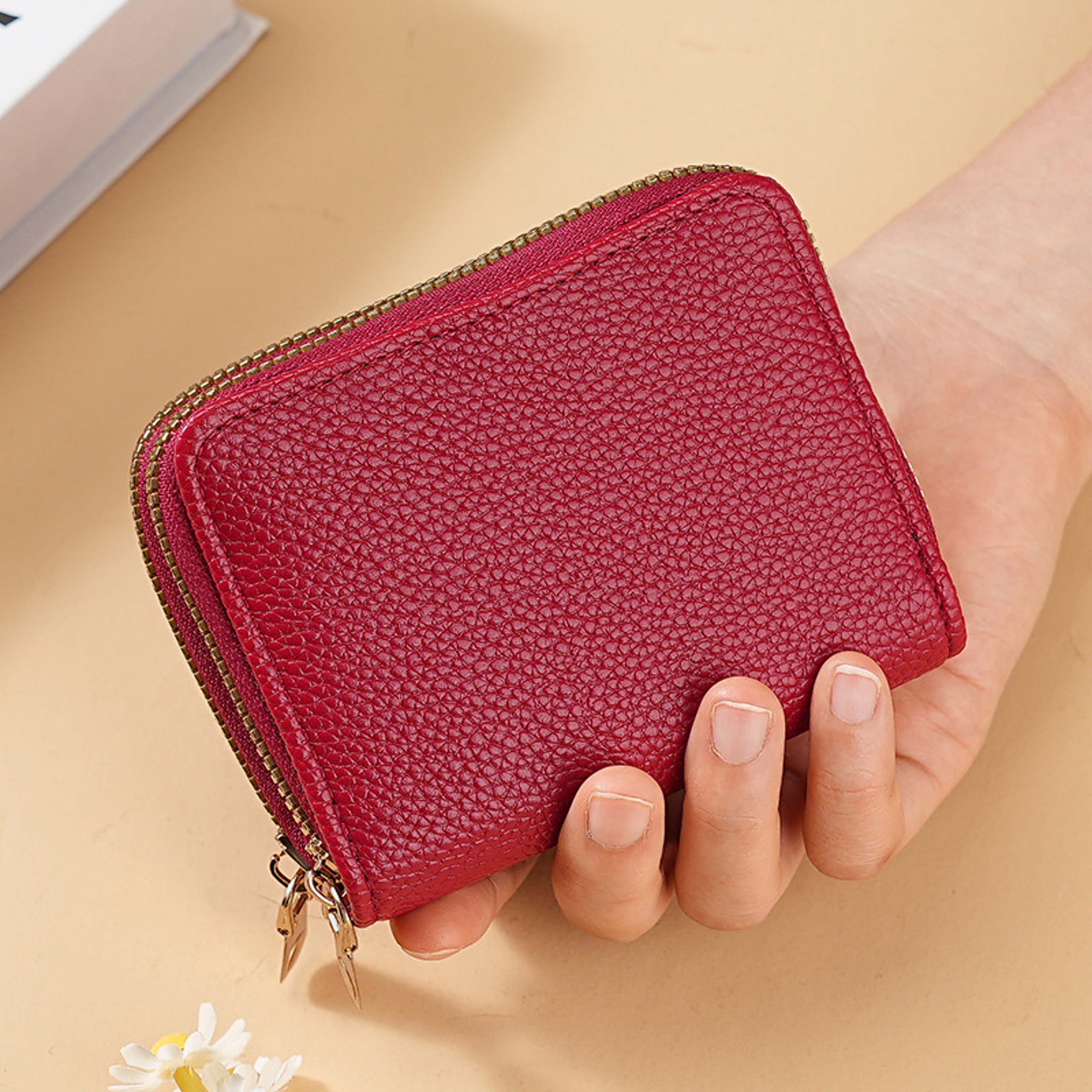Compact Womens Card Holder Wallet Double Zipper Multi Function Organizer For Cards  Cash 5