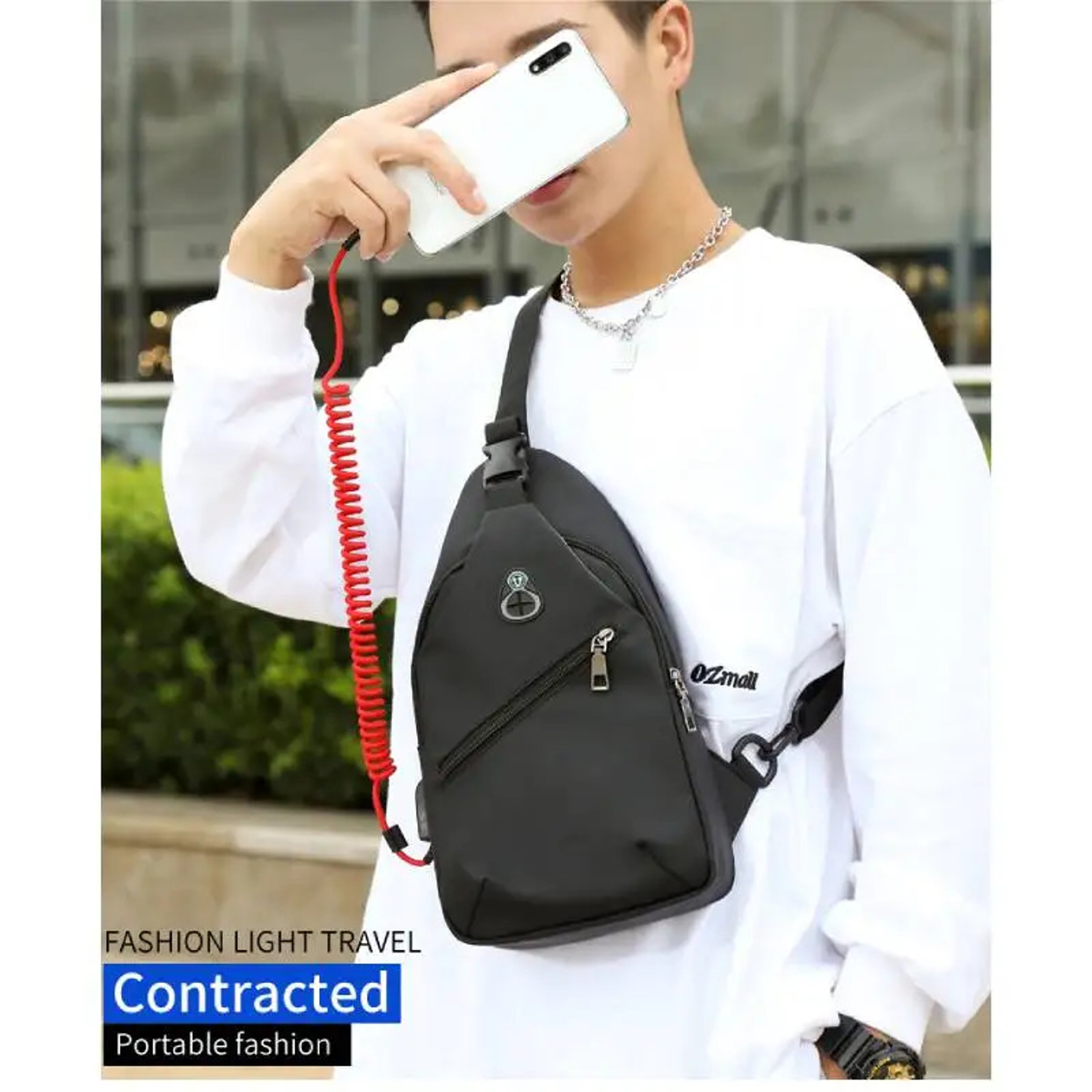 Men Fashion Crossbody Bag Trendy Chest Bag Usb Shoulder Bag Leisure Small Chest Bag Large Capacity  0