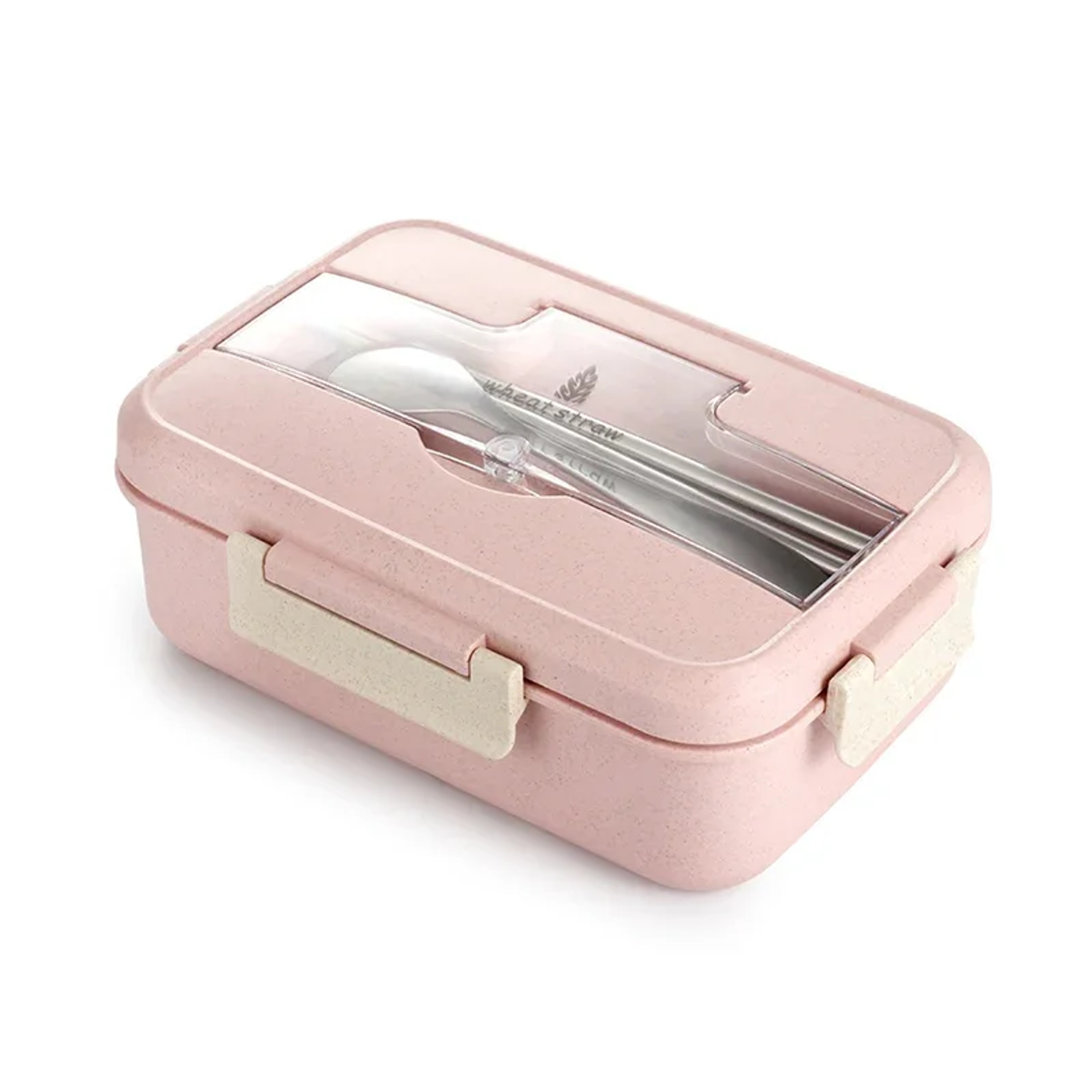 Microwave Lunch Box With Wheat Straw Dinnerware Spoon  Chopsticks Food Storage Container 6