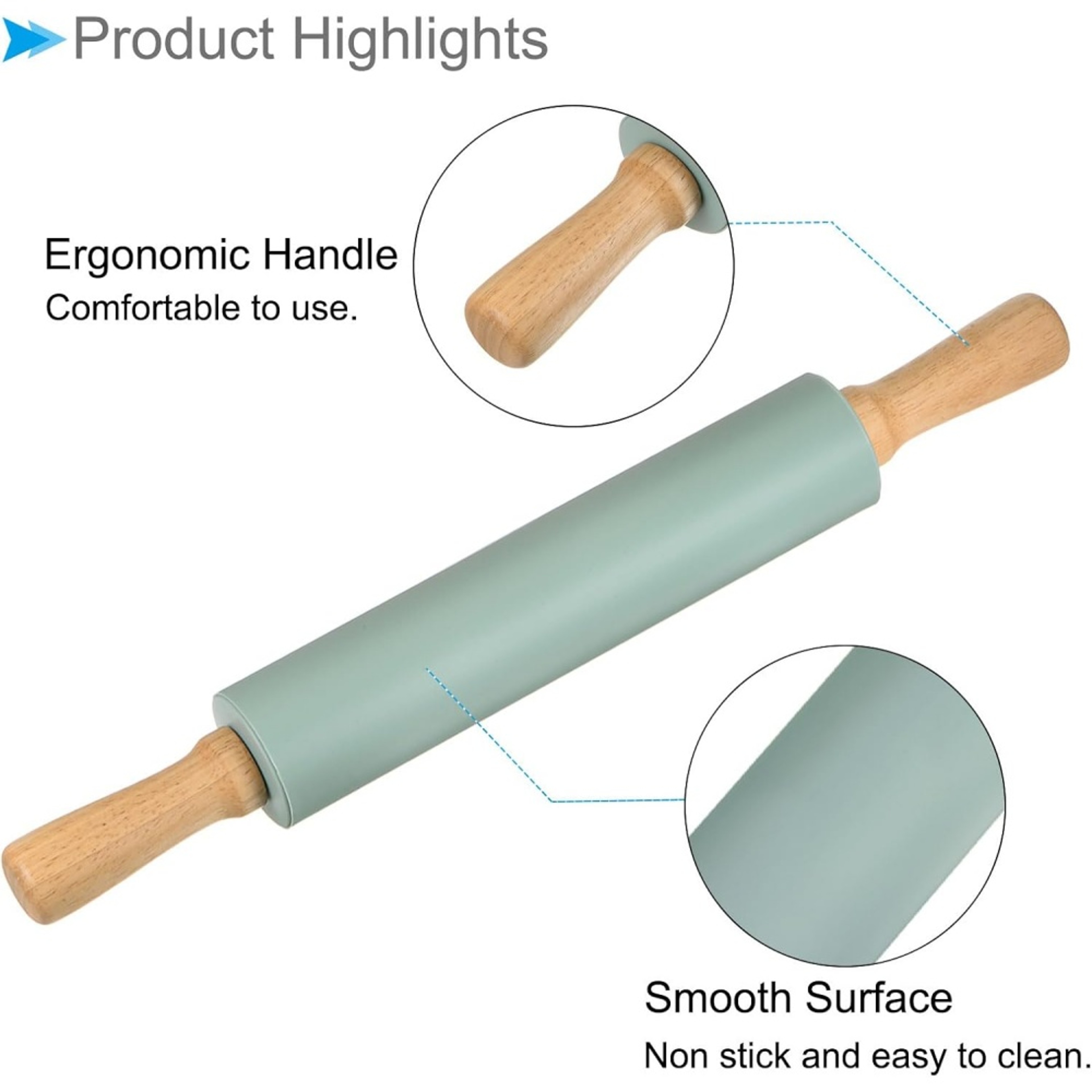 Non Stick Silicone Rolling Pin With Wooden Handle For Easy Baking  Rolling Dough 4
