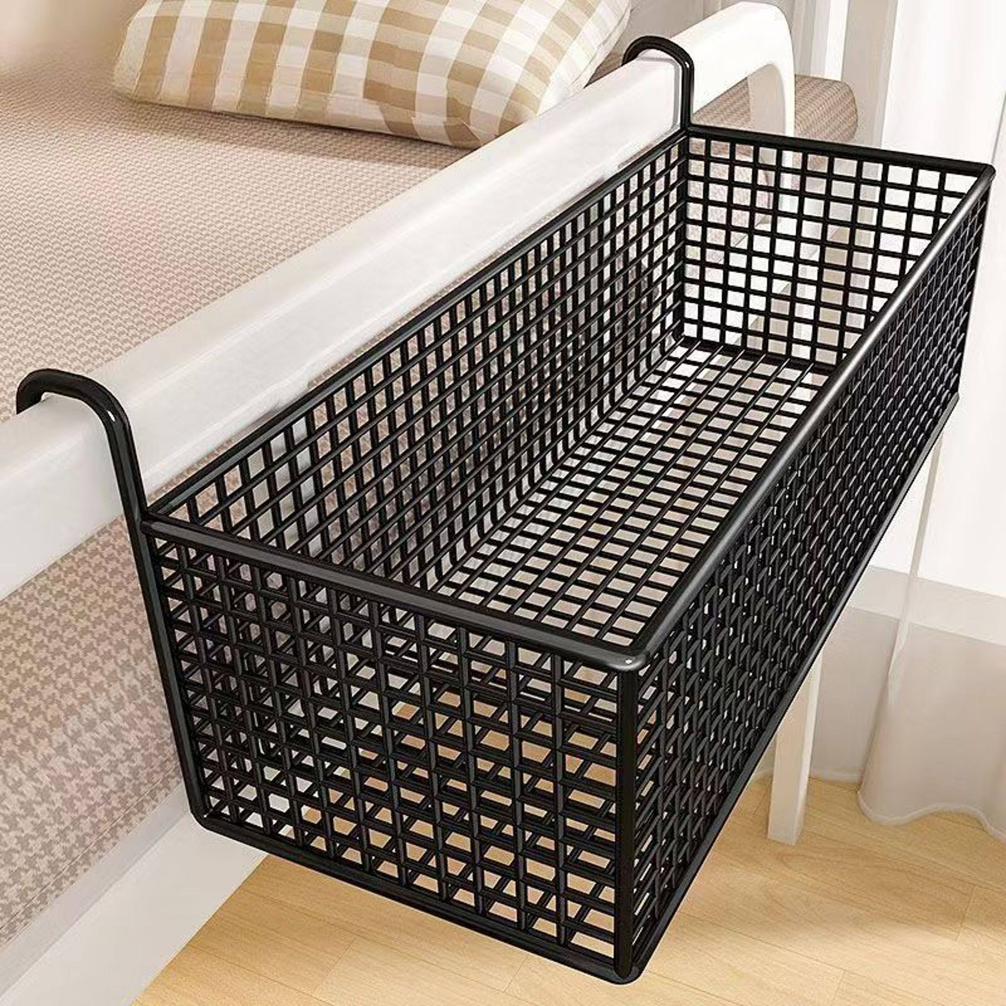 Bedside Hanging Storage Basket Compact Dorm Room Organizer With Dual Hooks 4