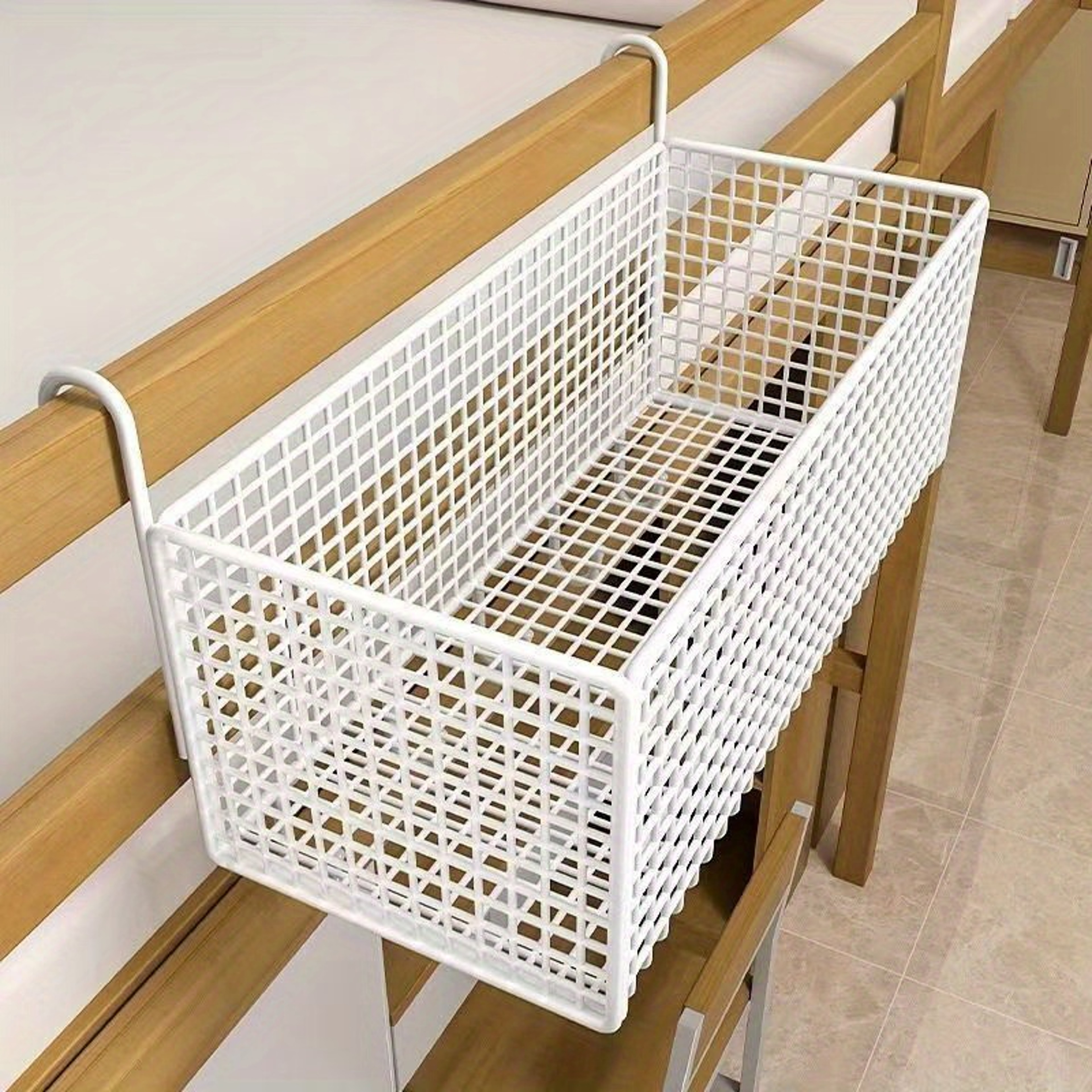 Bedside Hanging Storage Basket Compact Dorm Room Organizer With Dual Hooks 5