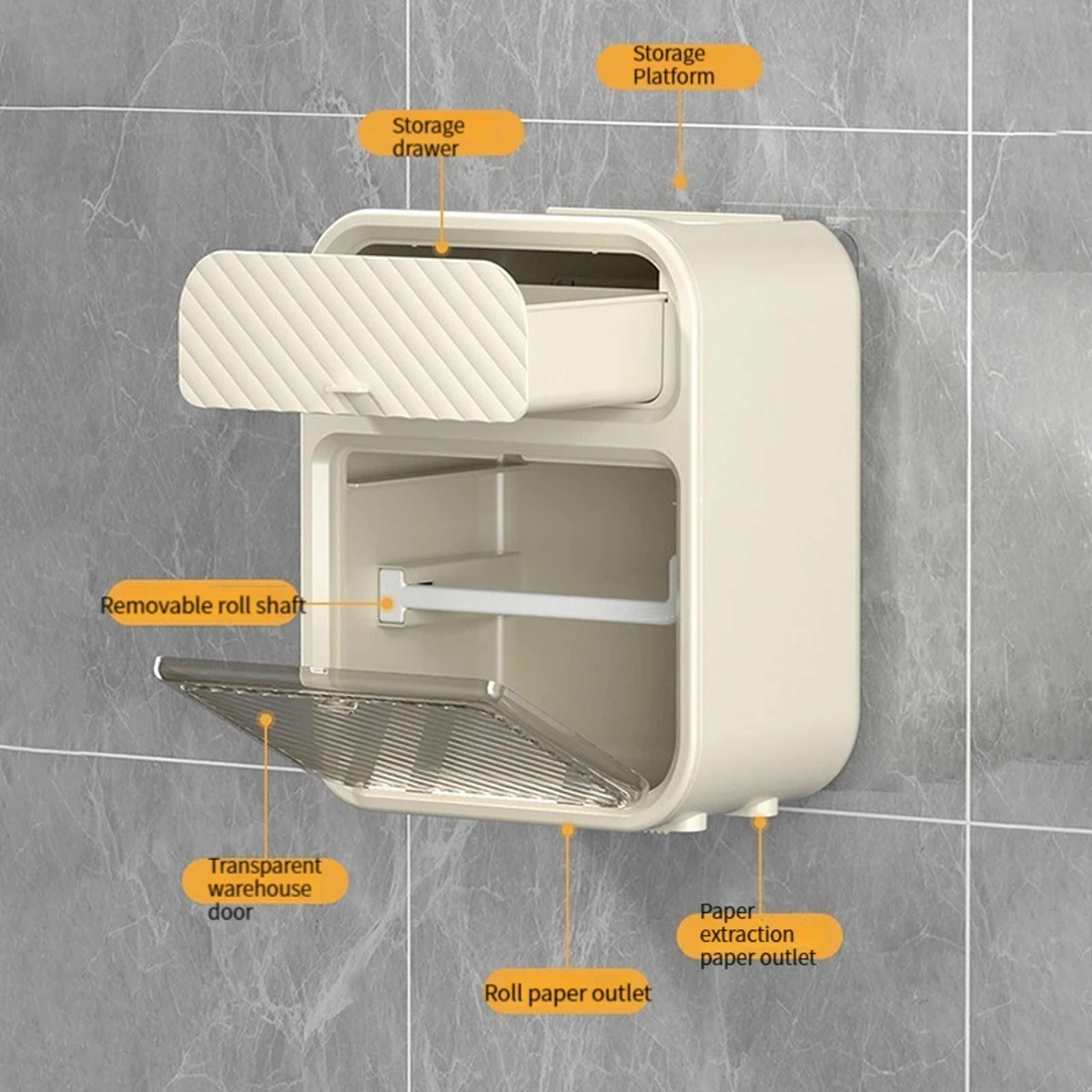 Gemini said Waterproof Wall Mounted Toilet Paper Holder with Drawer Double Layer Bathroom Storage Organizer – view 3