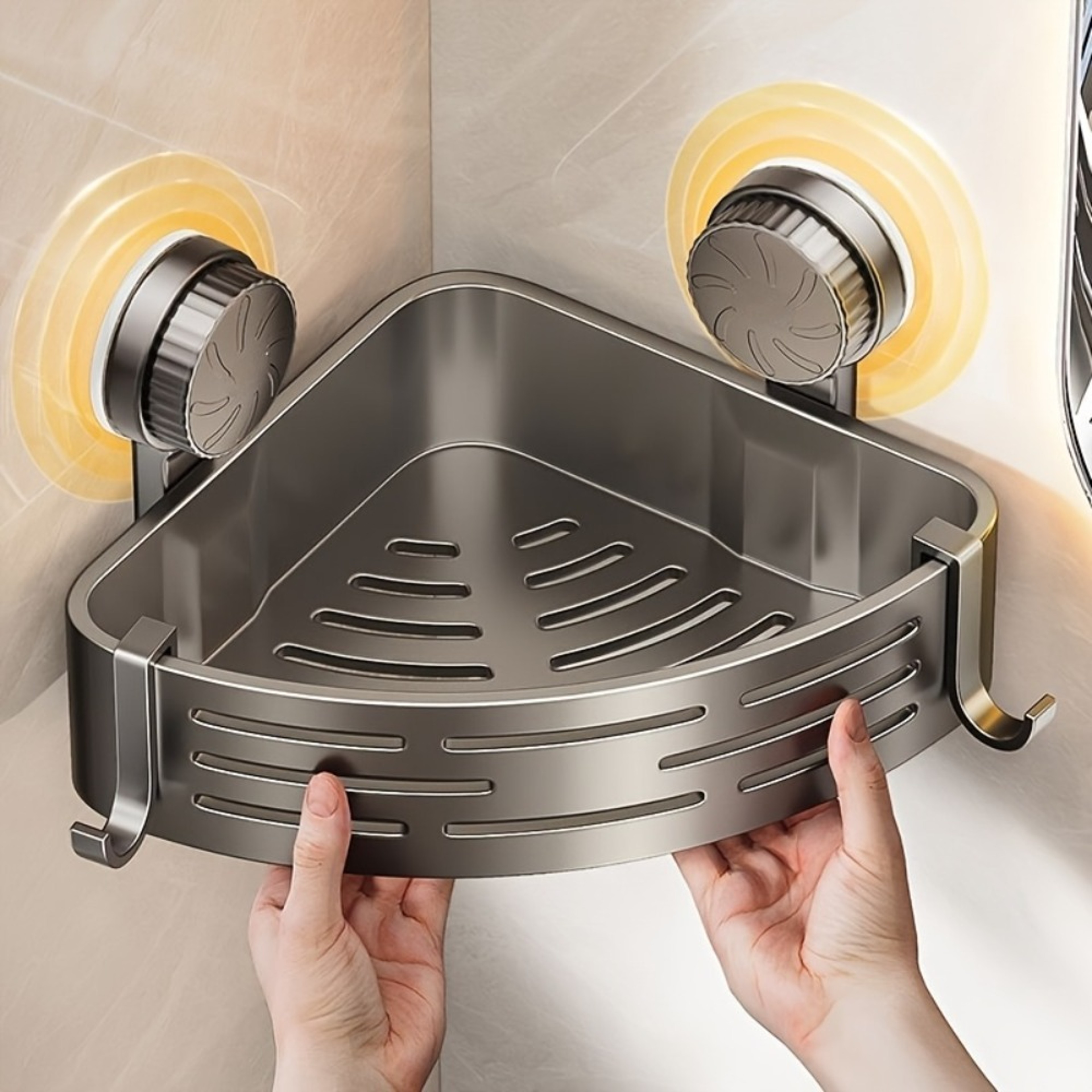 Suction Cup Corner Shelf & No Drill Shower Caddy Space-Saving Storage Rack with Hooks for Bathroom & Kitchen – view 1