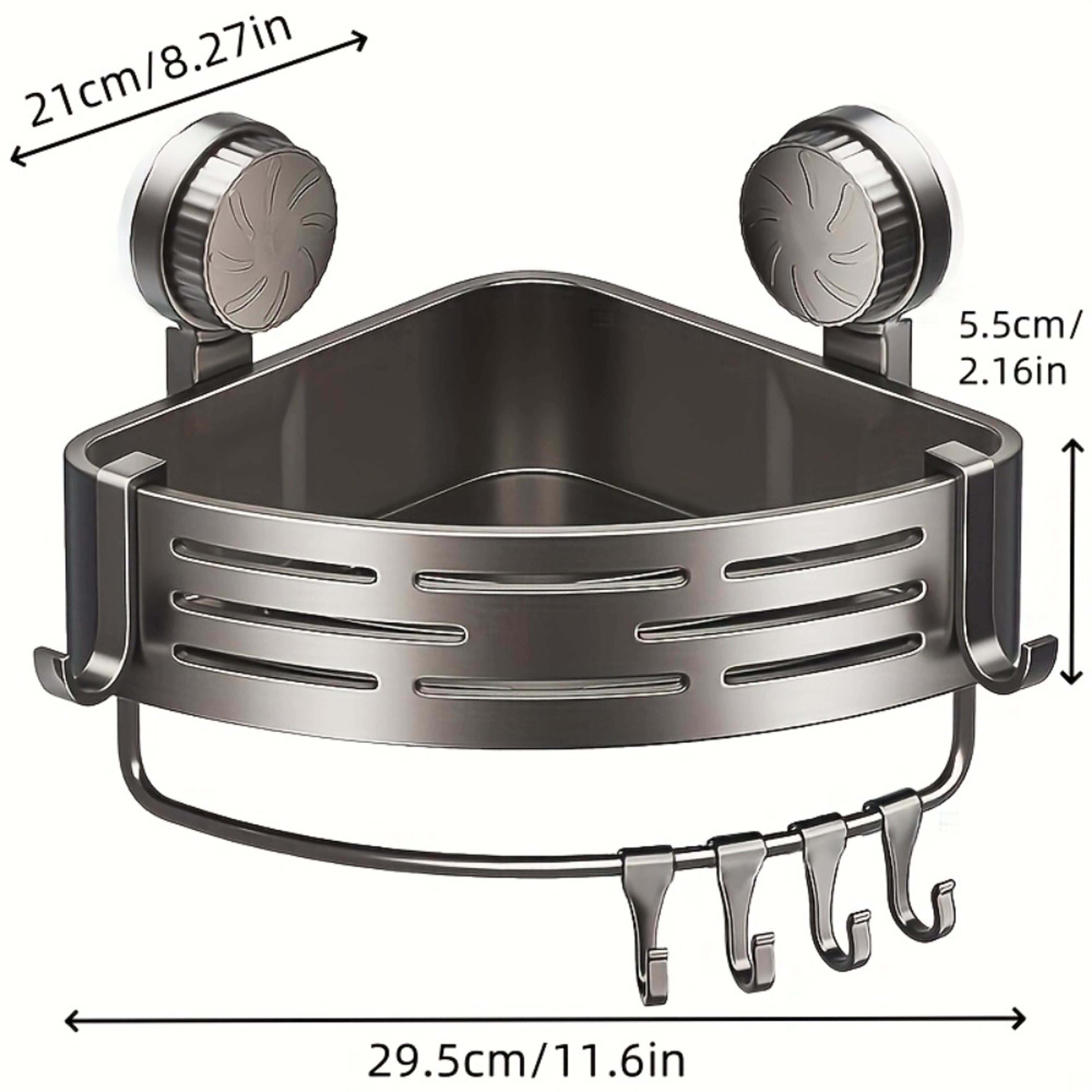 Suction Cup Corner Shelf & No Drill Shower Caddy Space-Saving Storage Rack with Hooks for Bathroom & Kitchen – view 6