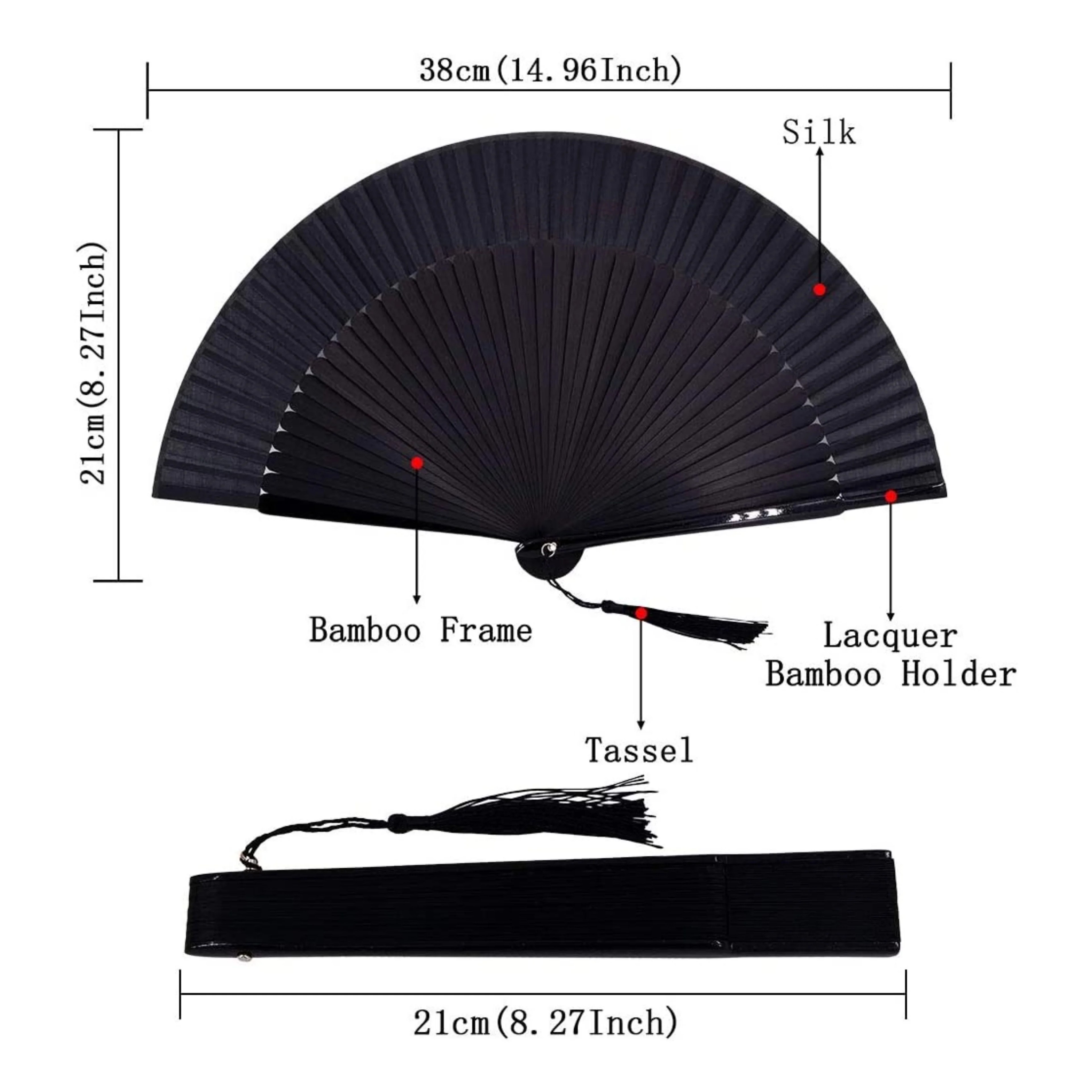 Vintage Black Bamboo Folding Fan Handmade Retro Design For Elegance  Cool Comfort 4