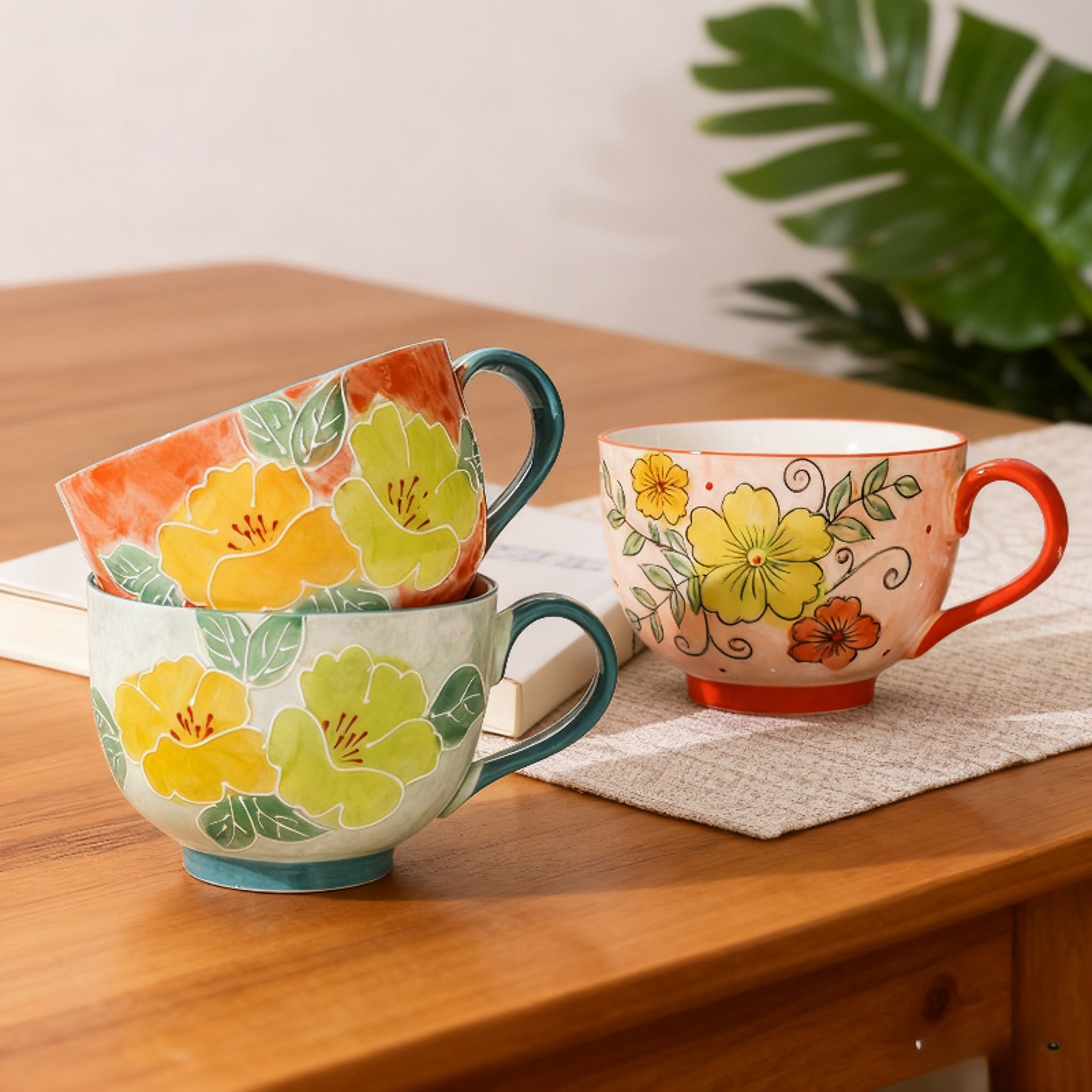 Hand Painted Floral Ceramic Mug Large Breakfast Cup For Tea Coffee And Oatmeal 4
