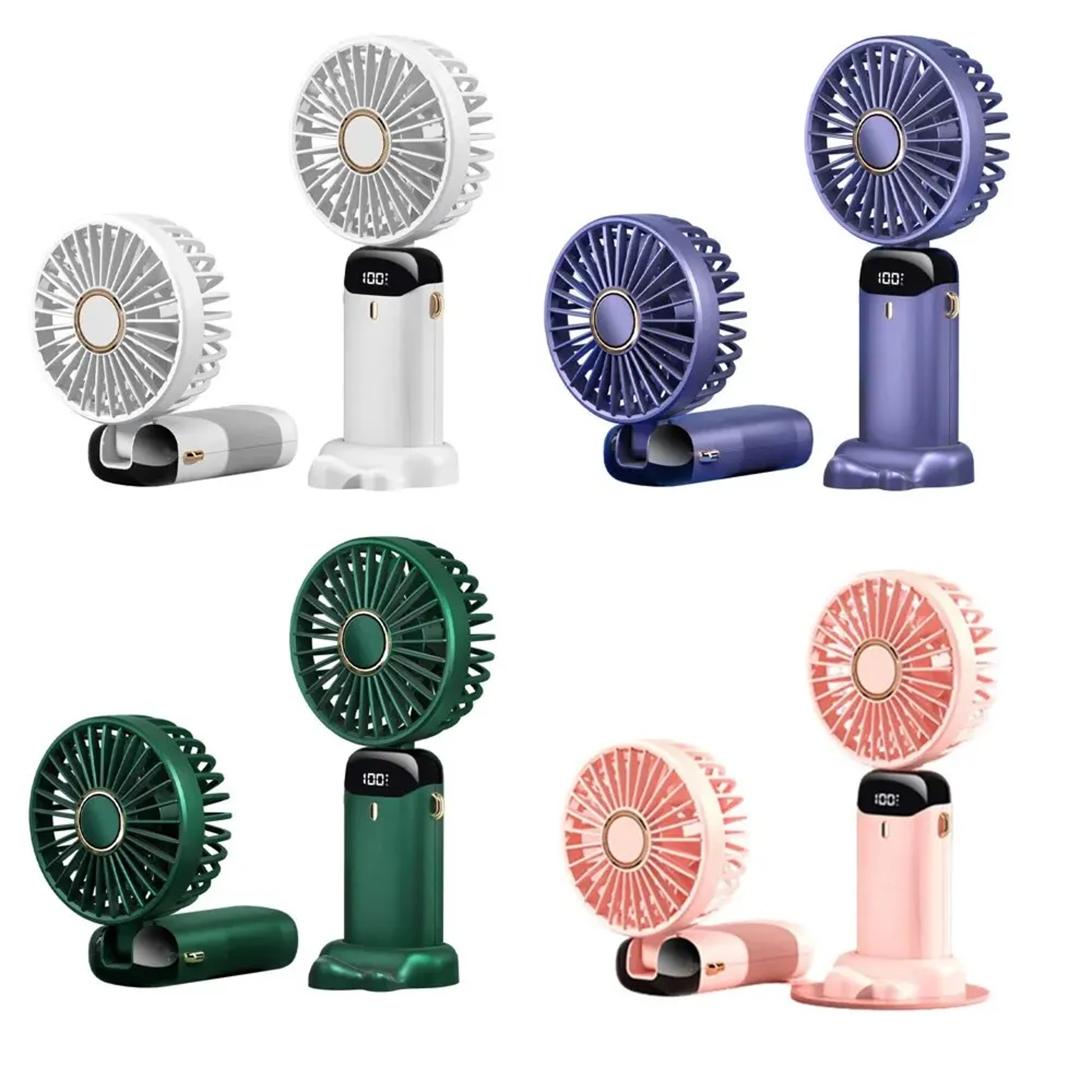 Portable Handheld Fan with Phone Holder USB Rechargeable Foldable Neck Fan with Display – view 3
