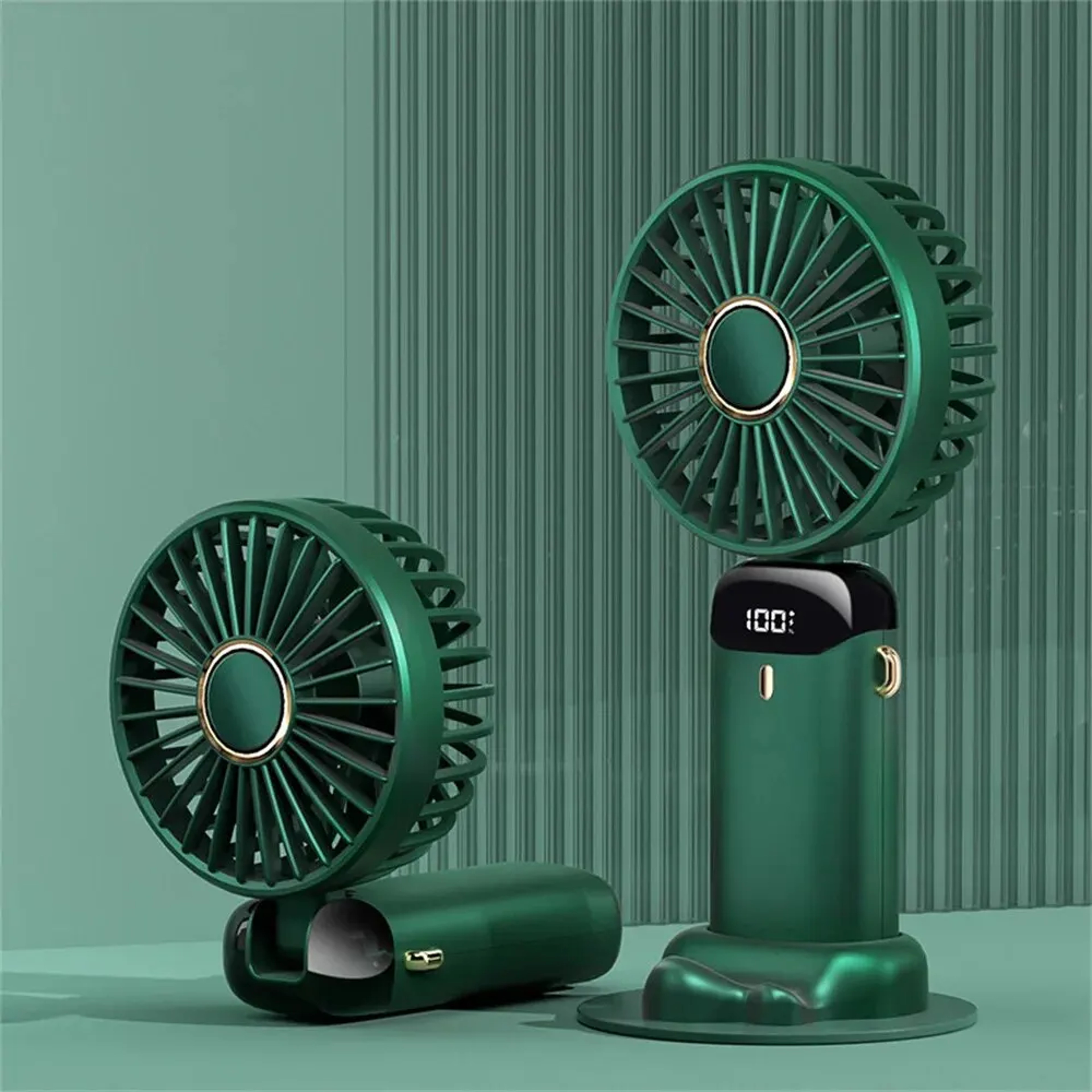 Portable Handheld Fan with Phone Holder USB Rechargeable Foldable Neck Fan with Display – view 7